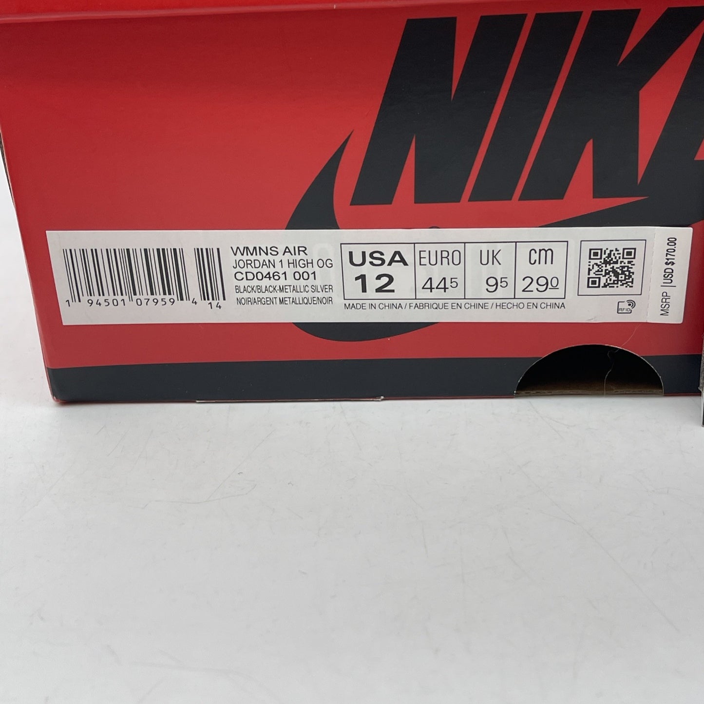 Size 12 - Air Jordan 1 High OG Metallic Silver White Leather (CD0461-001)