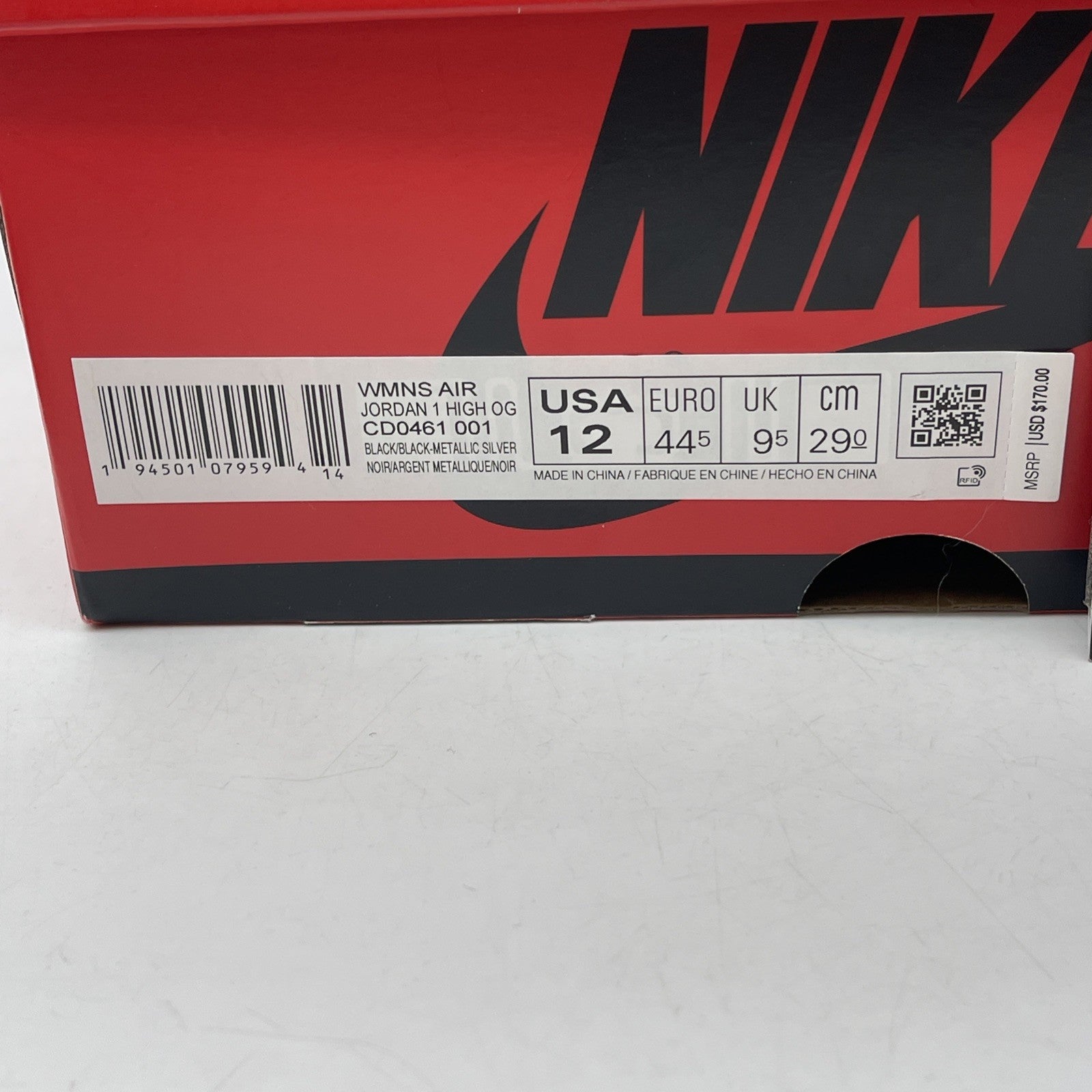 Size 12 - Air Jordan 1 High OG Metallic Silver White Leather (CD0461-001)
