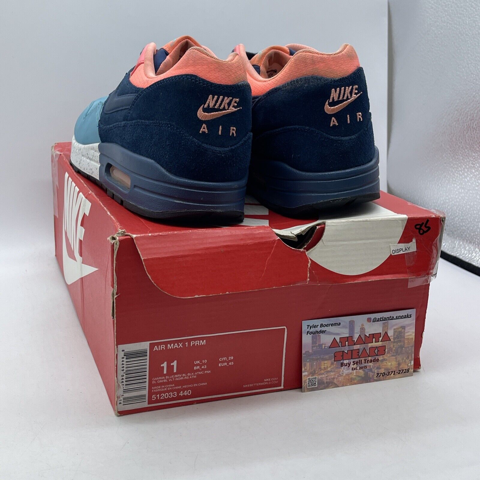 Size 11 - Nike Air Max 1 Prm Gamma Blue Atomic Pink Suede White (512033-440)