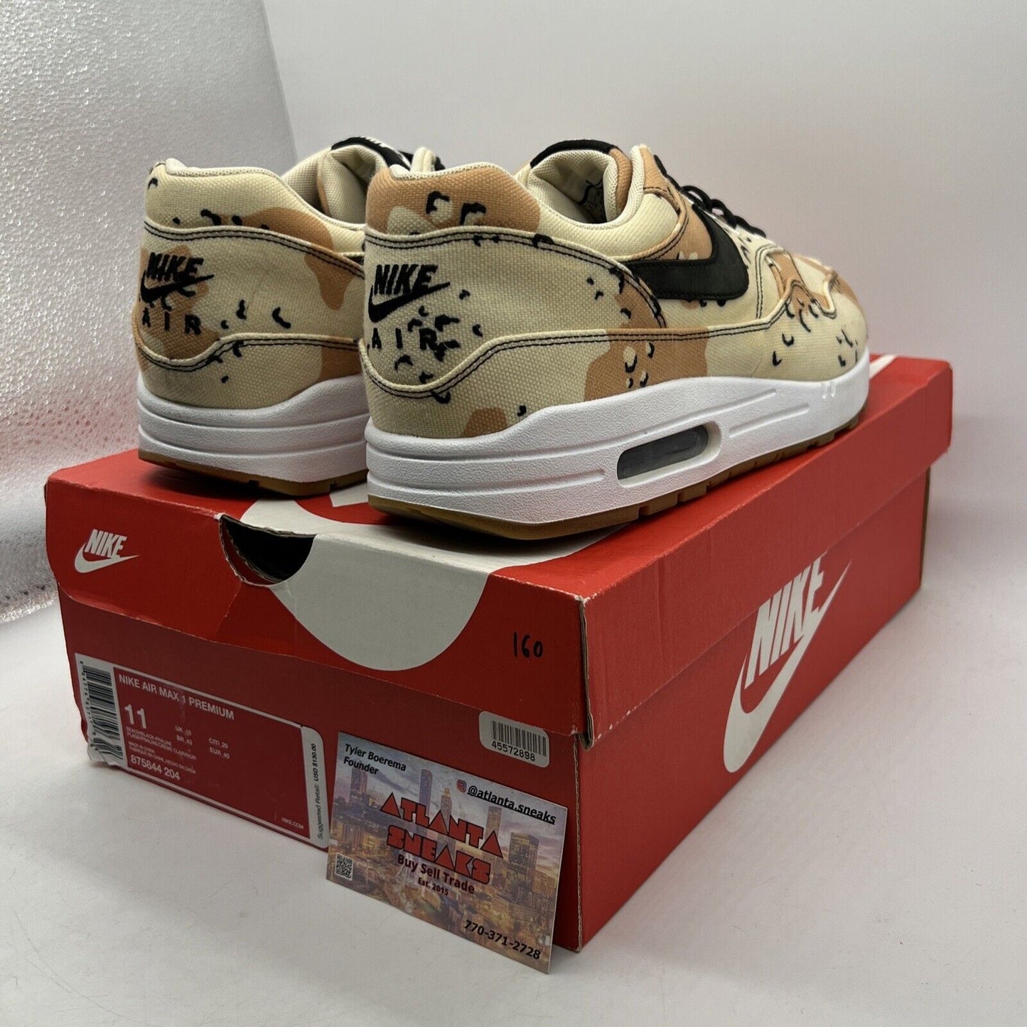 Size 11 - Nike Air Max 1 Premium Beach Camo Brown Tan Black (875844-204)