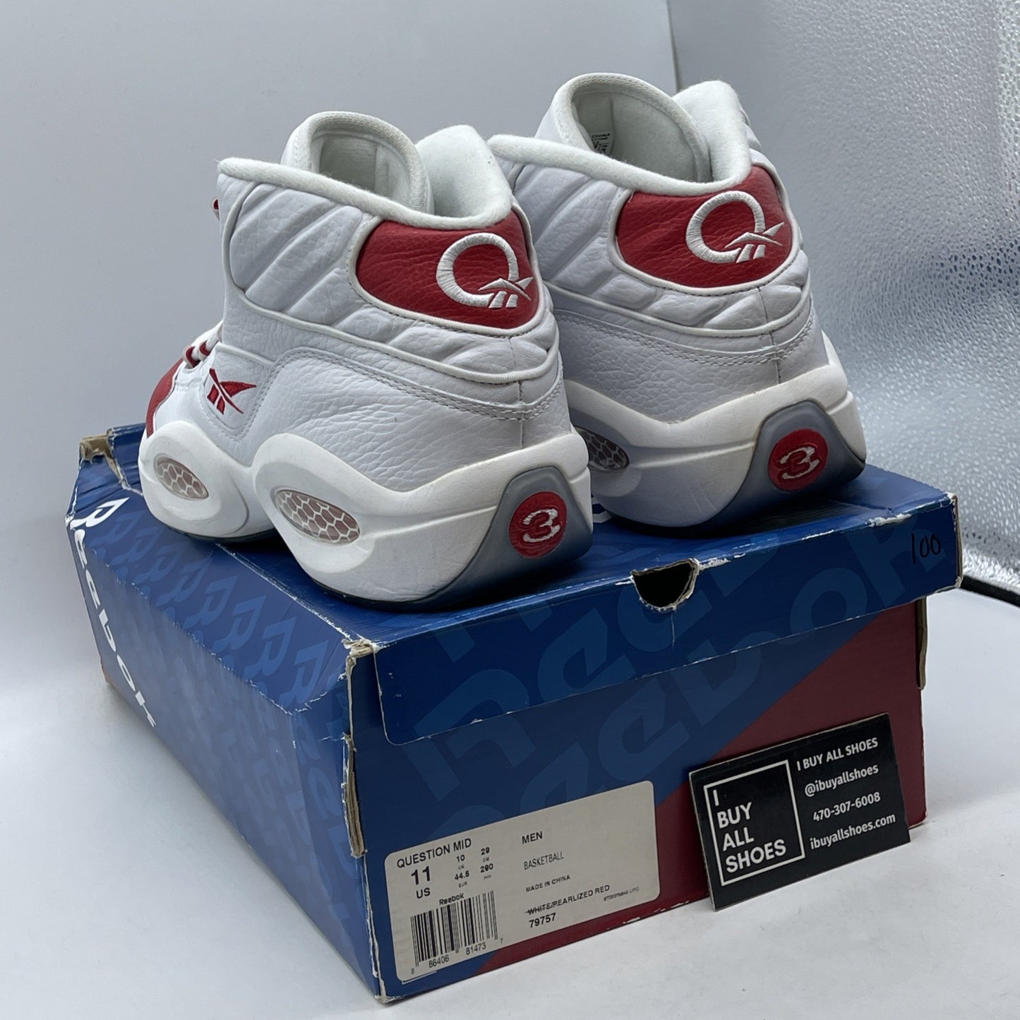 Size 11 - Reebok Question Mid Pearlized Pearl Red Toe Iverson 2012 Retro (79757)