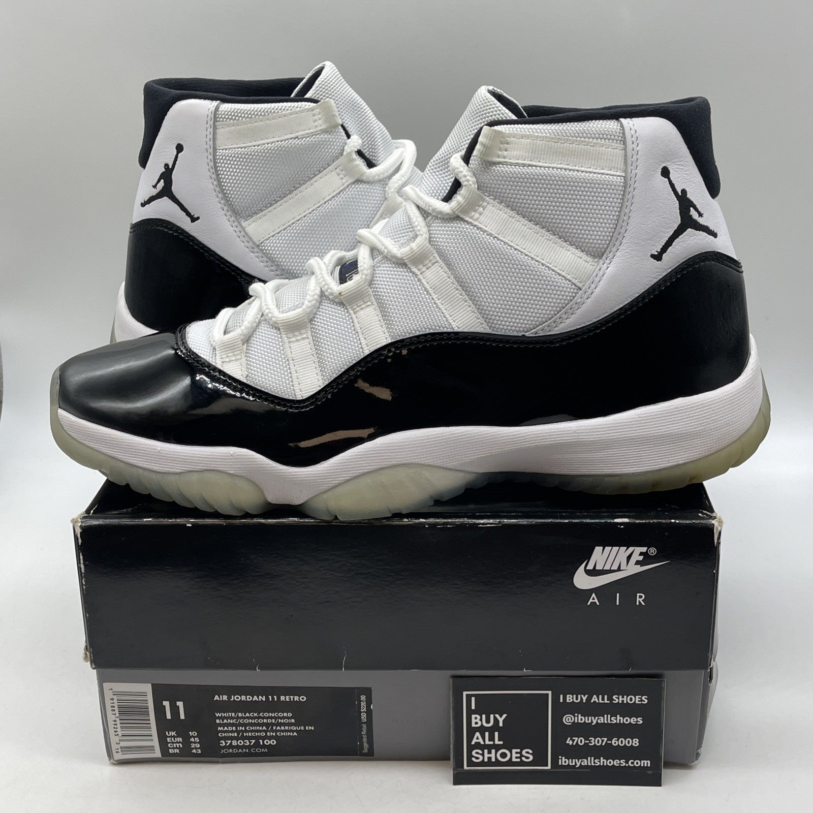 Size 11 - Jordan 11 Retro High Concord Black White Leather (378037-100)