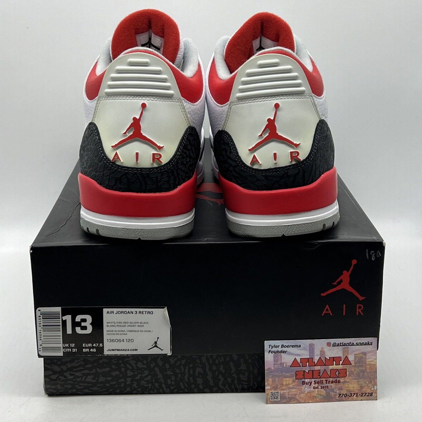 Size 13 - Air Jordan 3 Retro 2013 Fire Red White Black Leather  (136064-120)