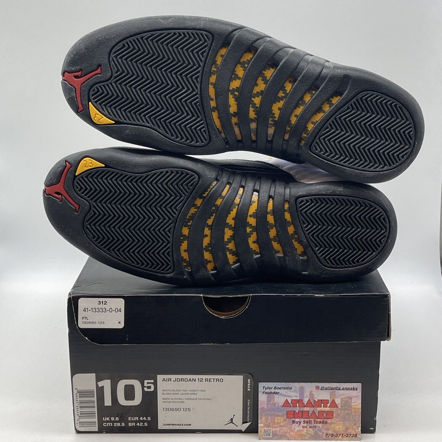 Size 10.5 - Jordan 12 Retro taxi release 2013 Black White Leather (130690-125)