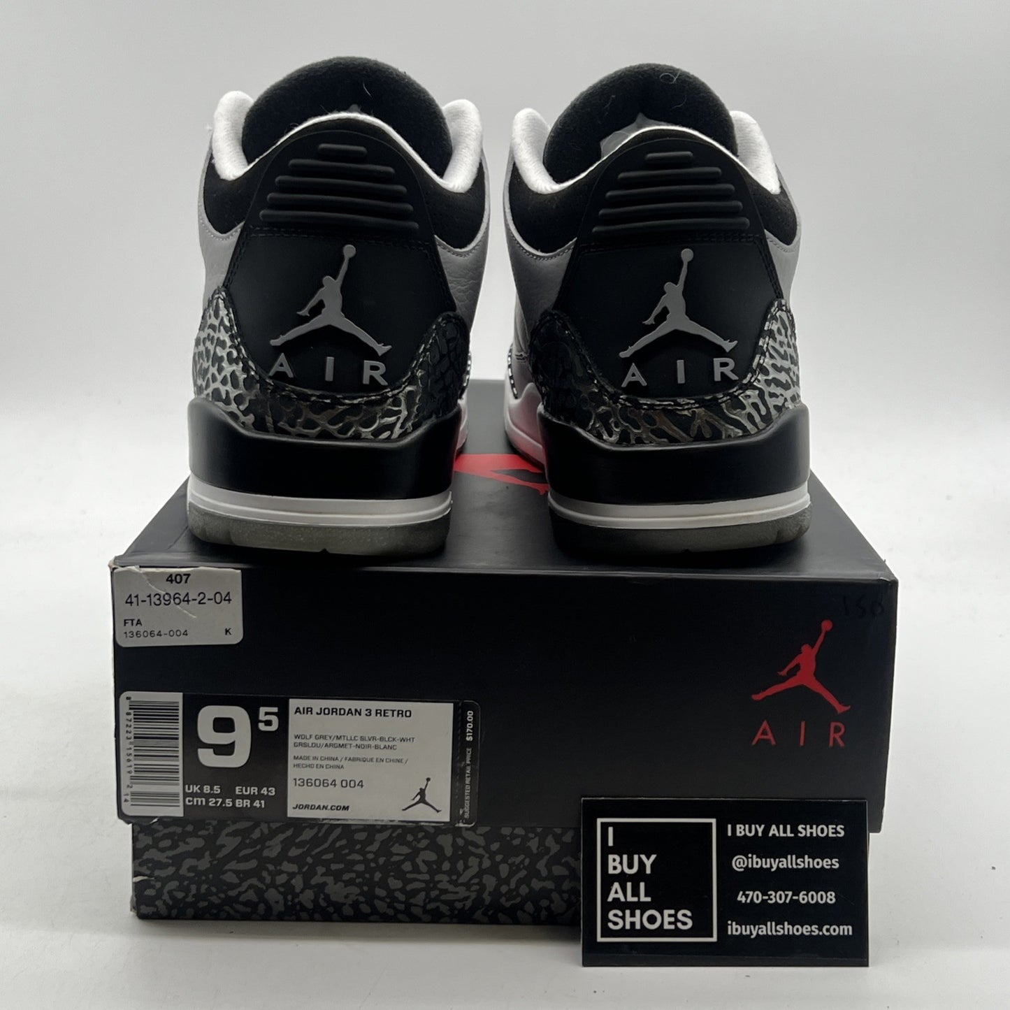 Size 9.5 - Air Jordan 3 Retro Wolf Grey (136064-004)