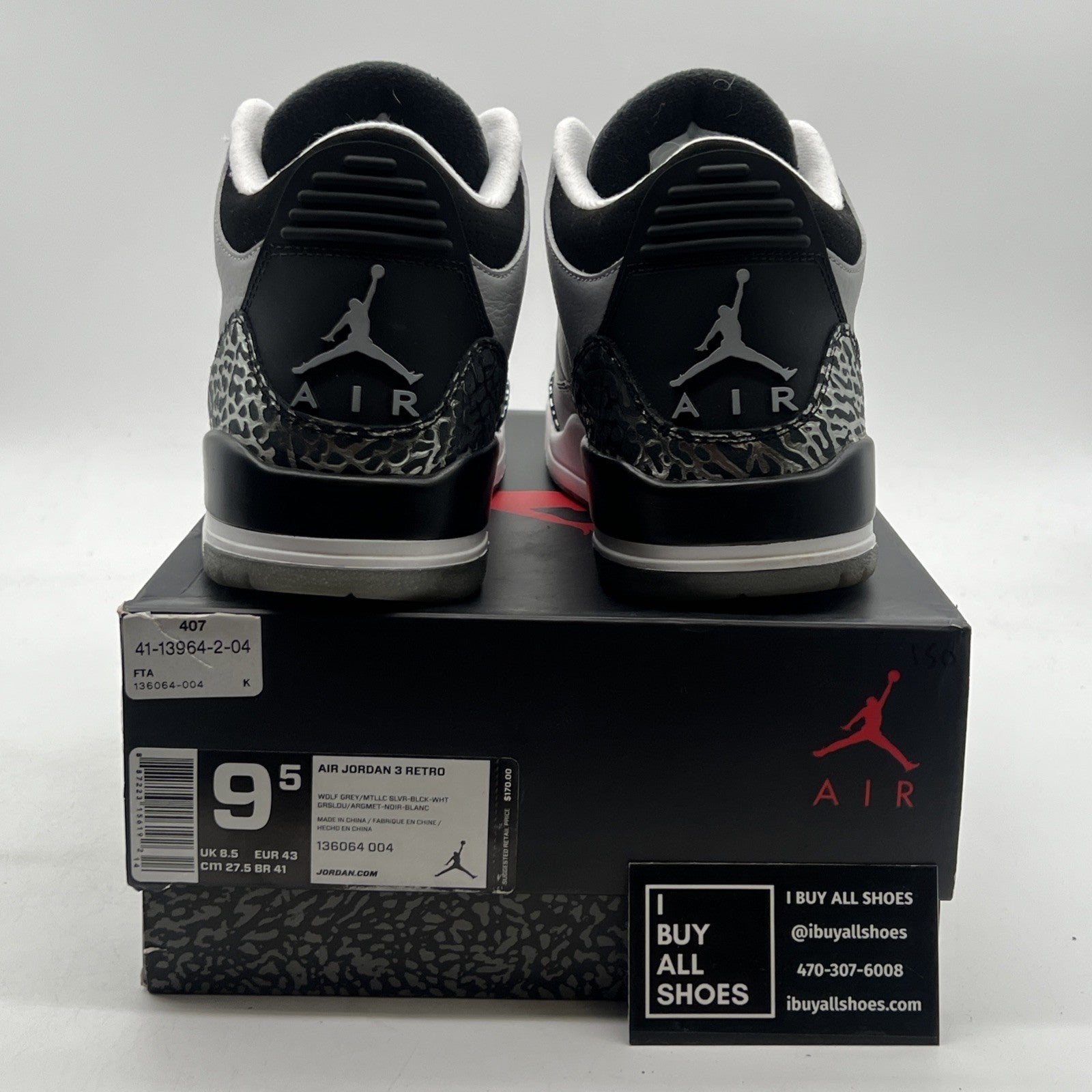 Size 9.5 - Air Jordan 3 Retro Wolf Grey (136064-004)