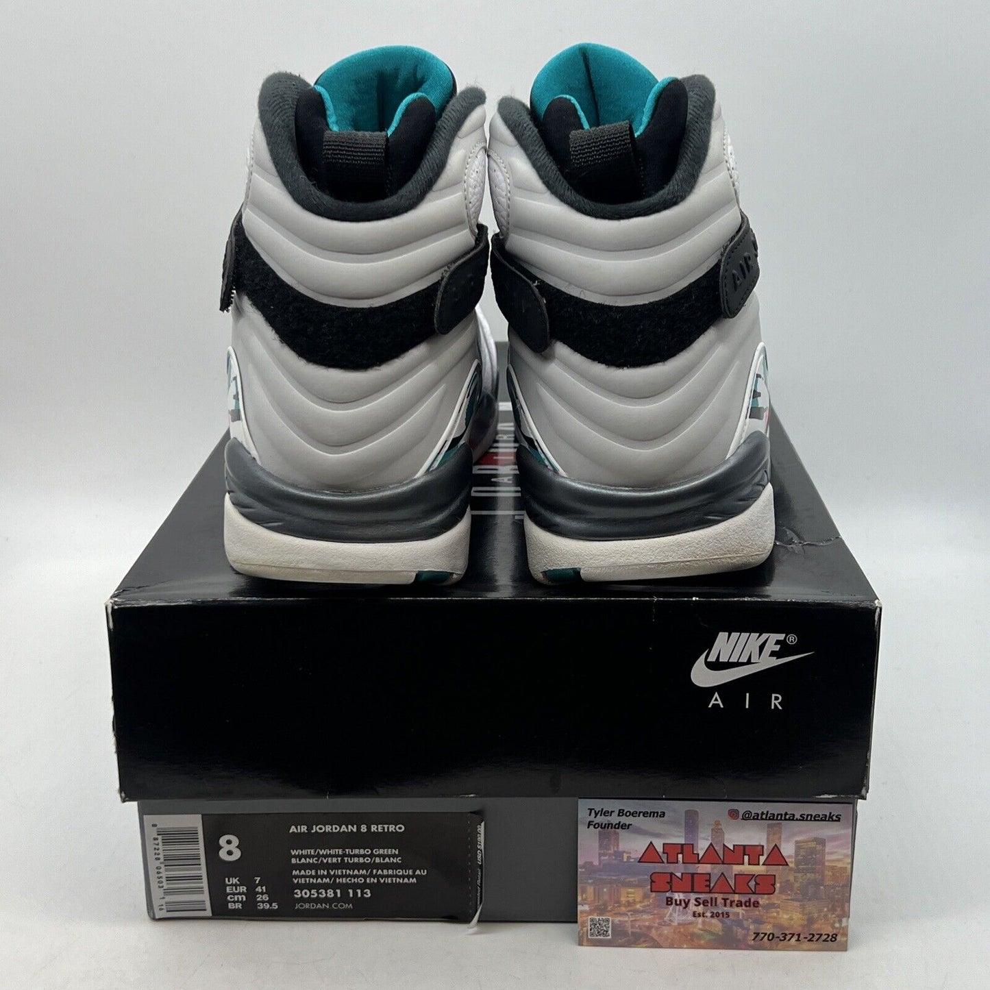 Size 8 - Air Jordan 8 Retro South Beach White Grey Leather Black (305381-113)