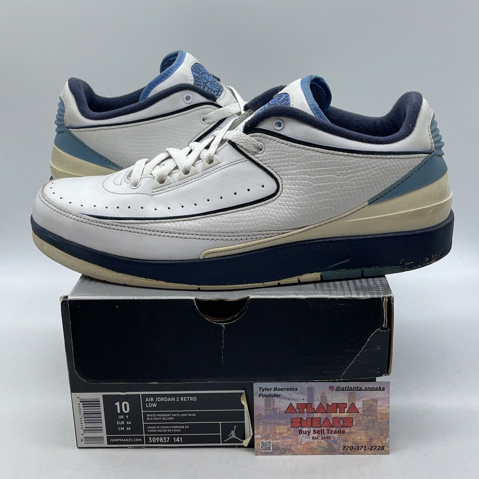 Size 10 - Air Jordan 2 Retro Low Midnight Navy White Leather (309837-141)