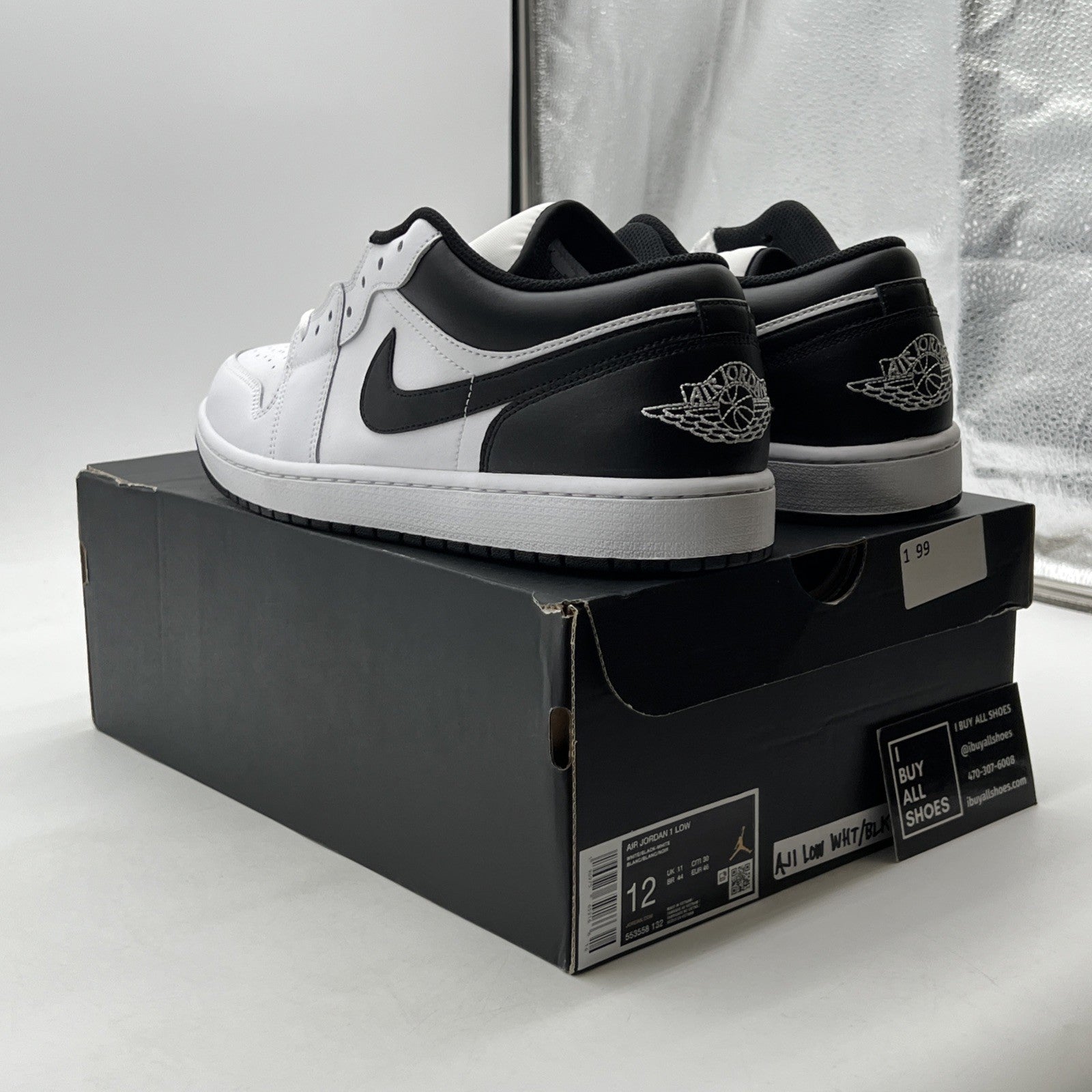 Size 12 - Air Jordan 1 Low White Black (553558-132)