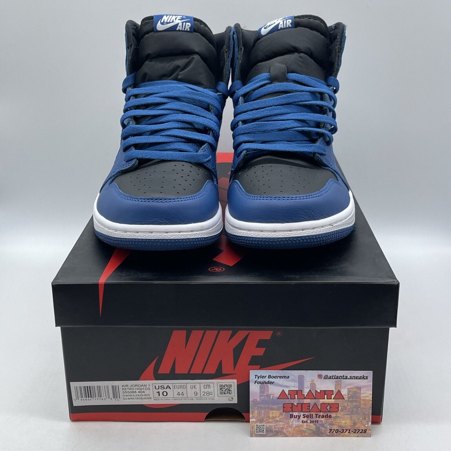 Size 10 - Jordan 1 Retro OG High Dark Marina Blue Black Leather (555088-404)