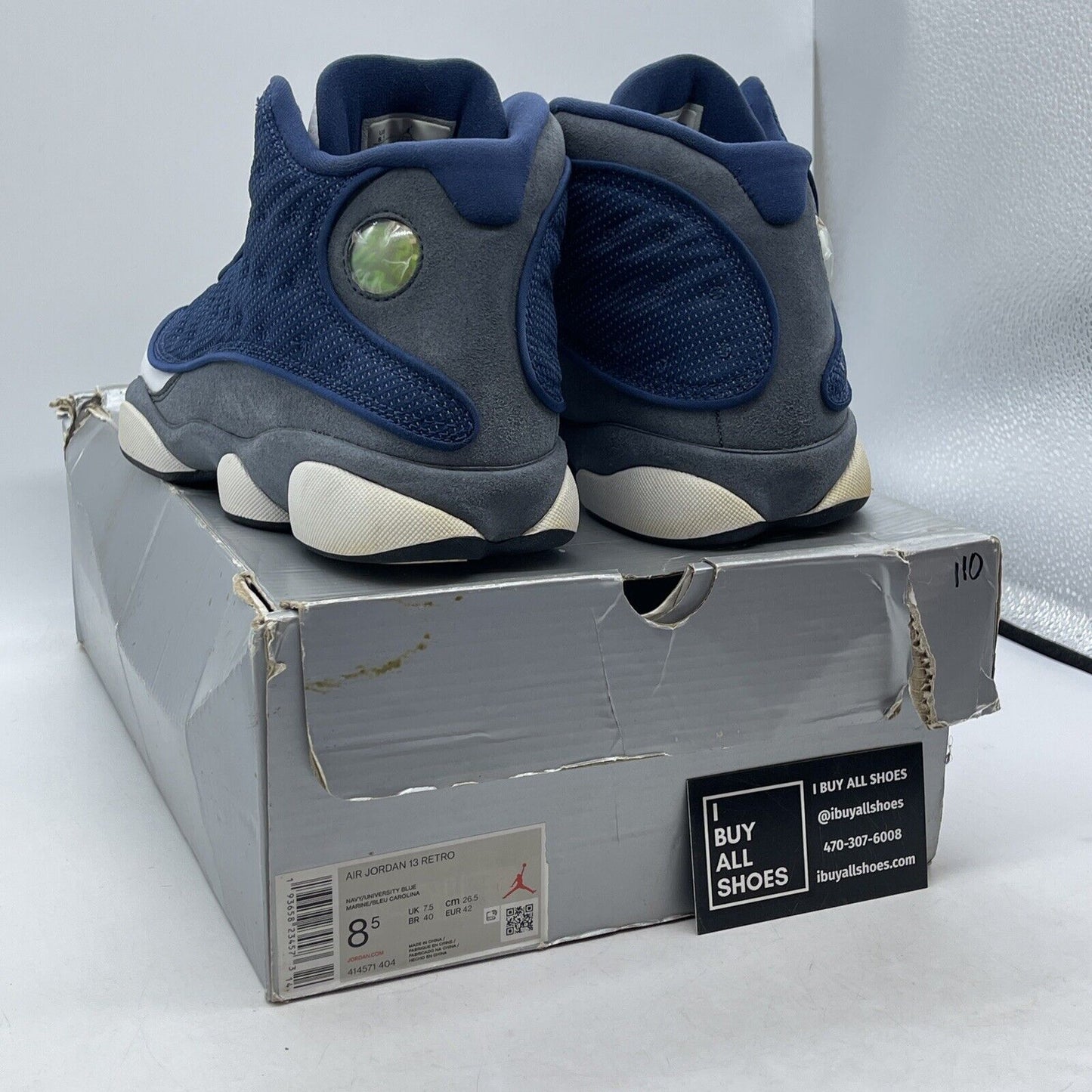 Size 8.5 - Jordan 13 Retro Mid Flint Blue Grey White Suede Leather (414571-404)