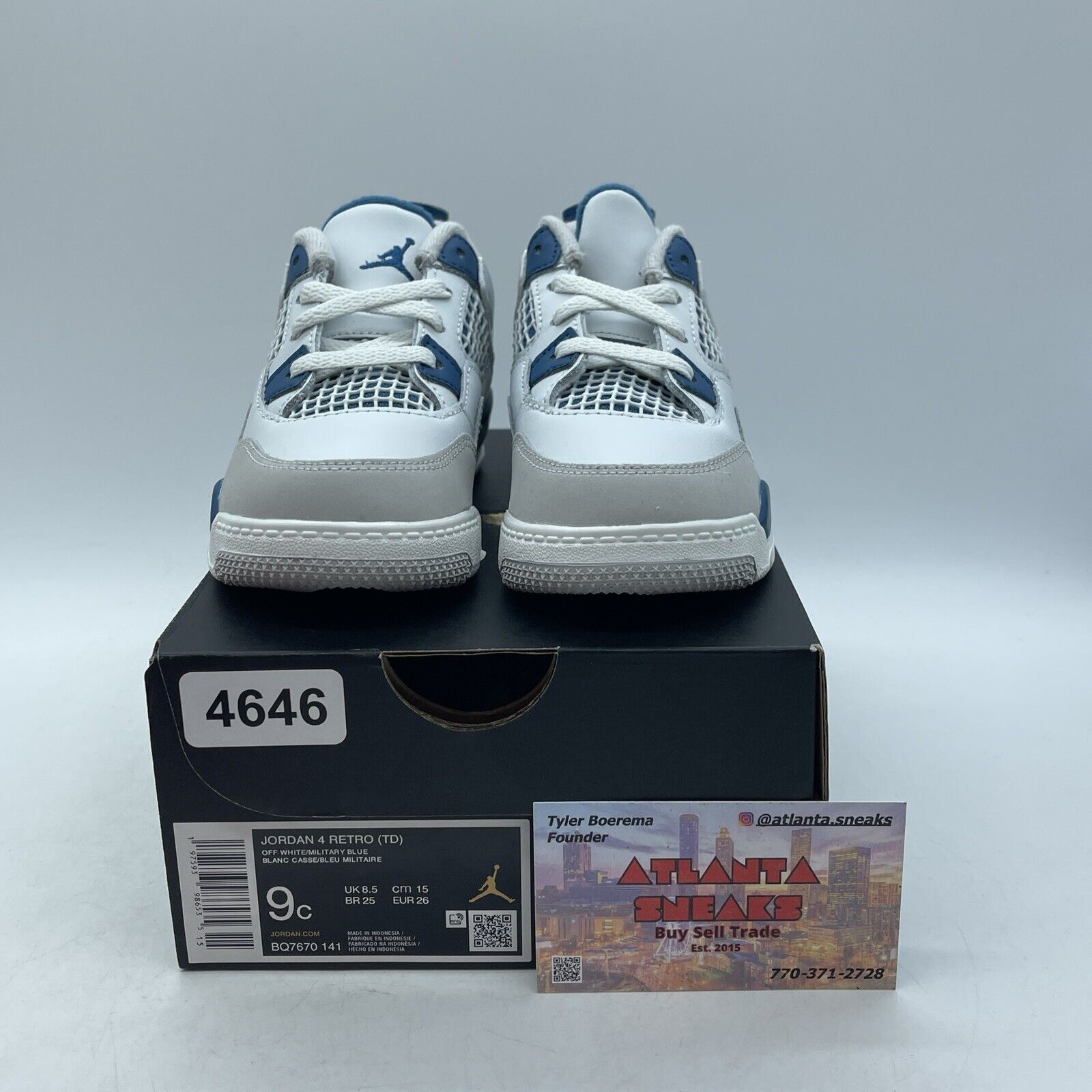 Toddler's Size 9C - Jordan 4 Retro Military Blue Leather White (BQ7670 141)