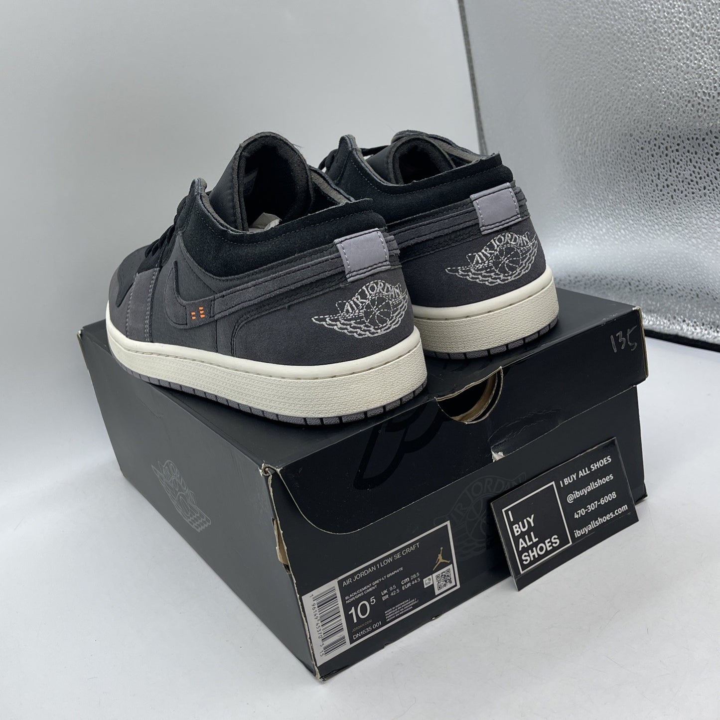 Size 10.5 - Jordan 1 Low Inside Out Black Gray Suede Leather (DN1635-001)