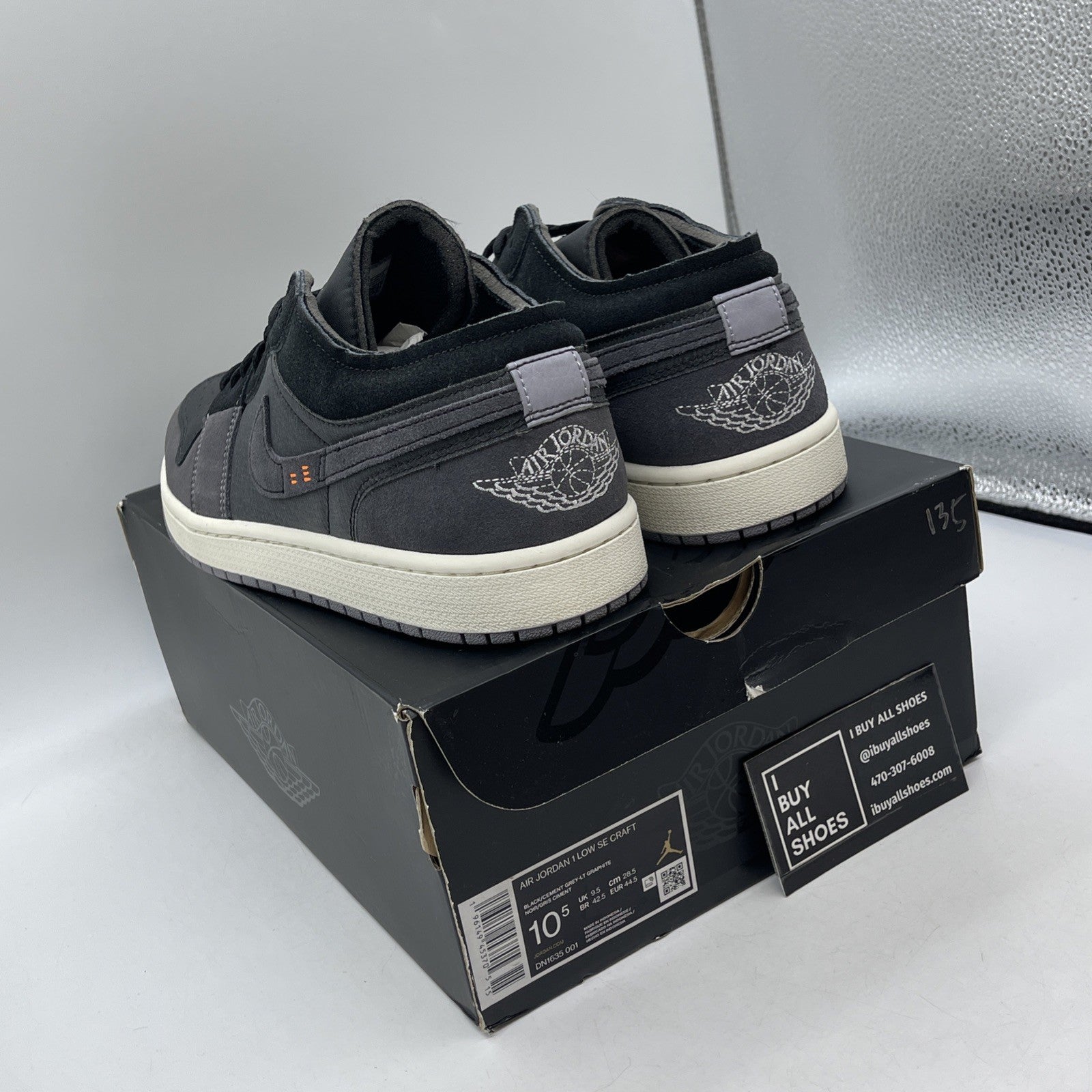 Size 10.5 - Jordan 1 Low Inside Out Black Gray Suede Leather (DN1635-001)