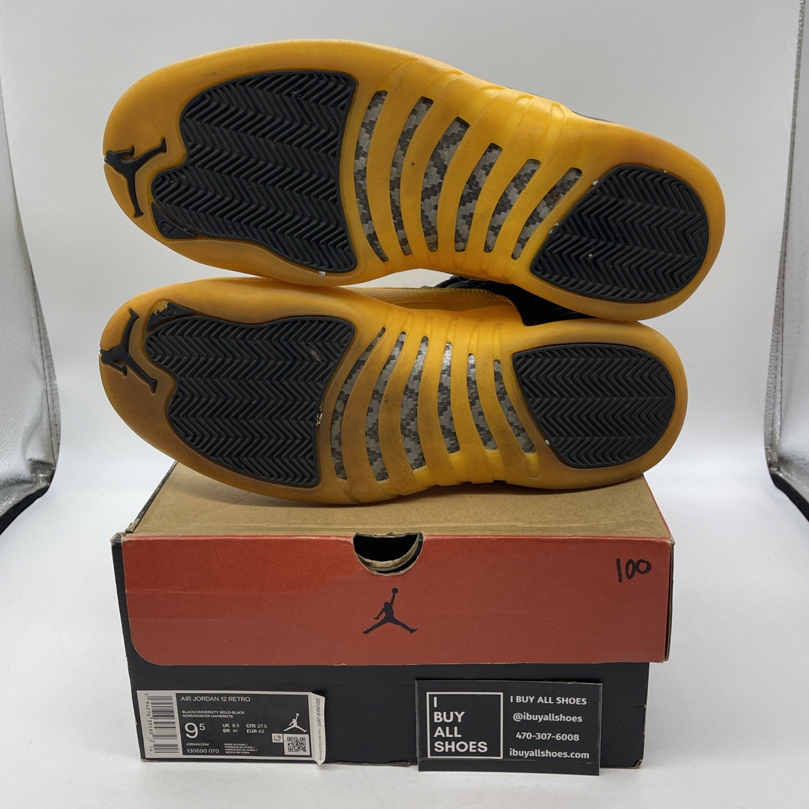 Size 9.5 - Jordan 12 Retro University Gold Yellow Black Leather (130690-070)