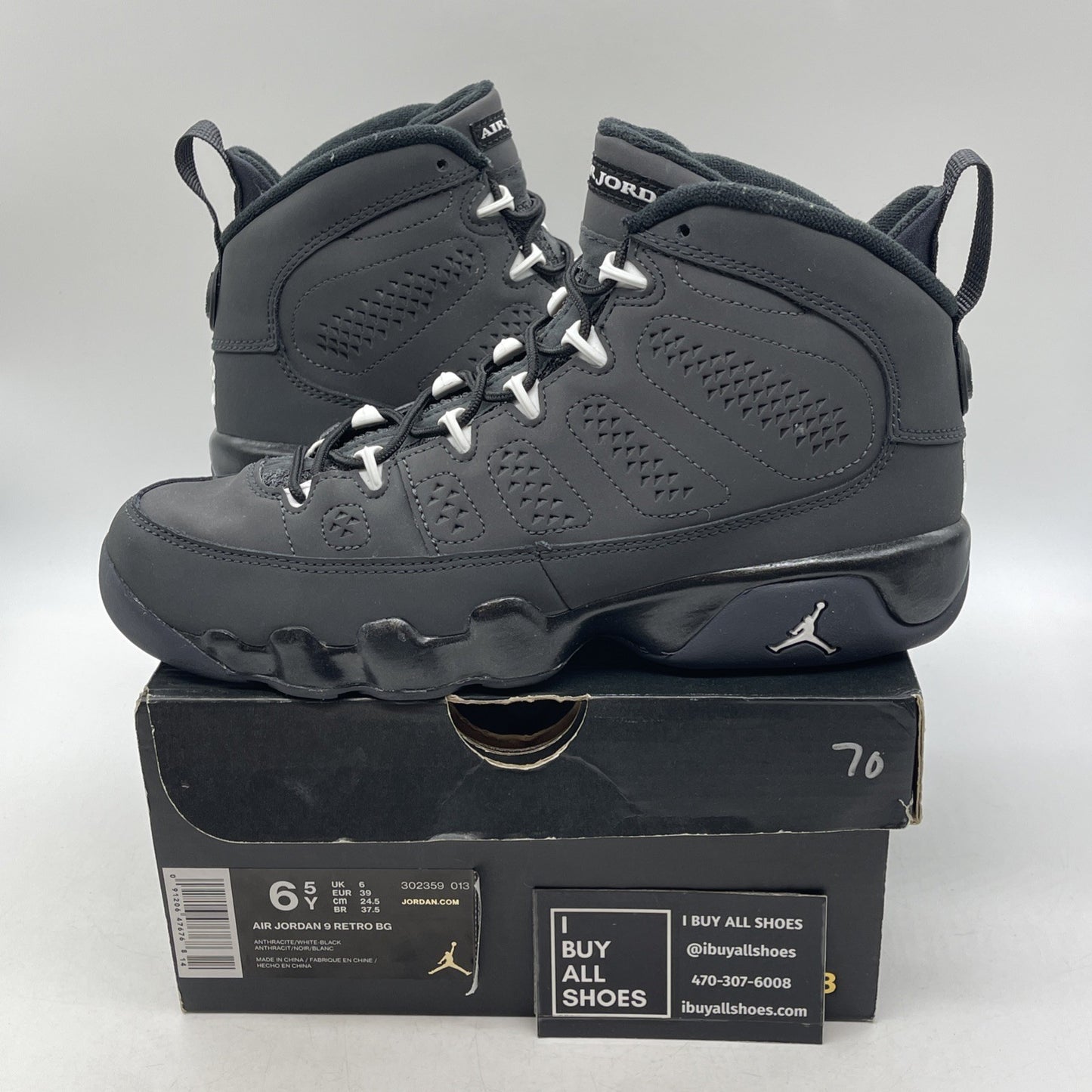 Size 6.5 (GS) - Air Jordan 9 Retro Mid Anthracite 2015 (302359-013)