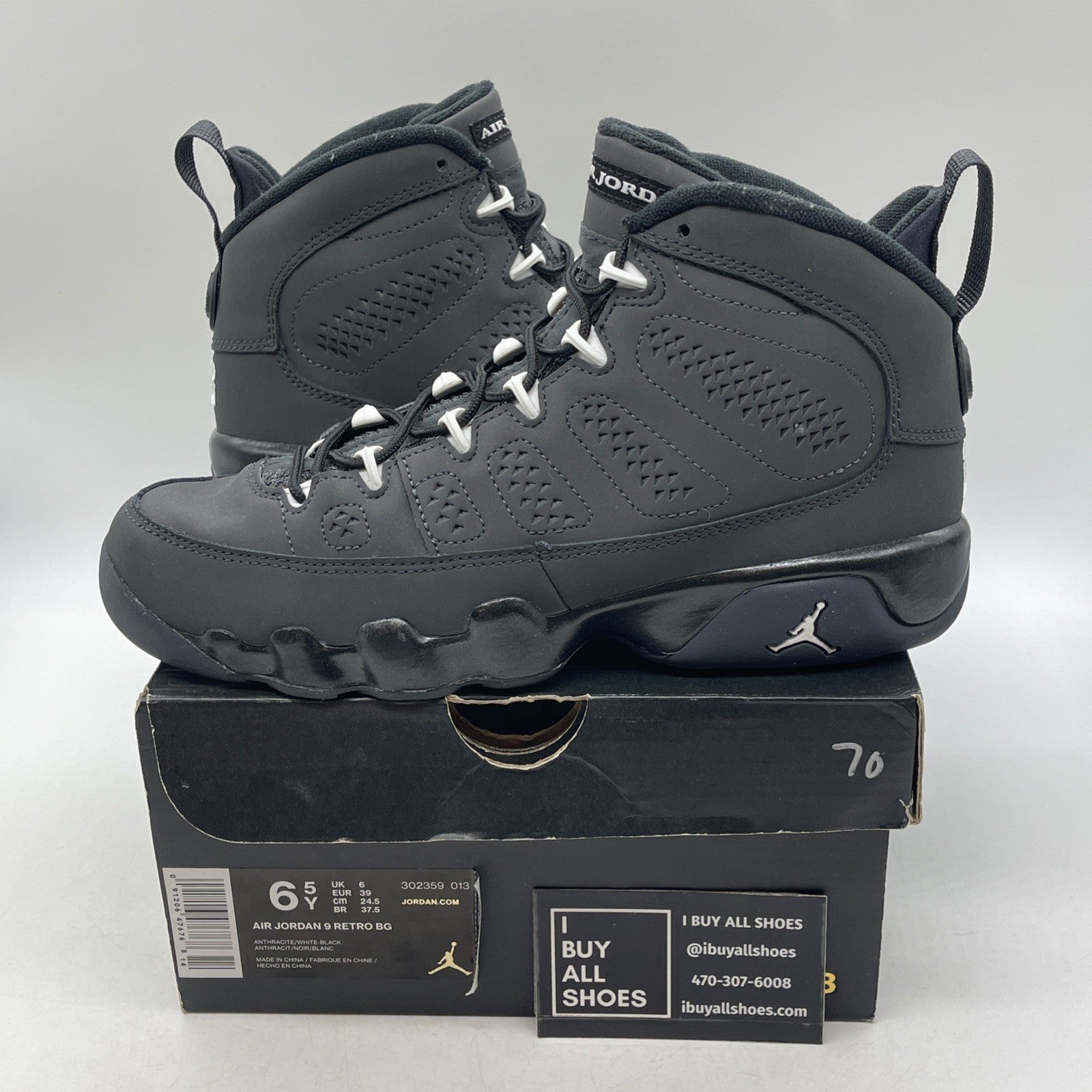 Size 6.5 (GS) - Air Jordan 9 Retro Mid Anthracite 2015 (302359-013)