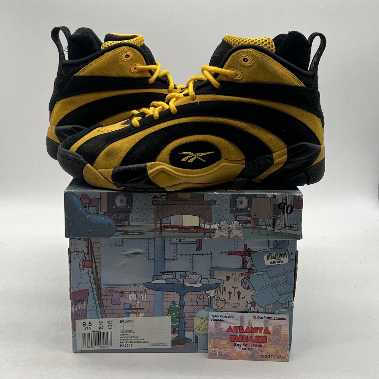 Size 9.5 - Reebok Shaqnosis Shaq Fu Black Yellow Suede Leather (FX3343)