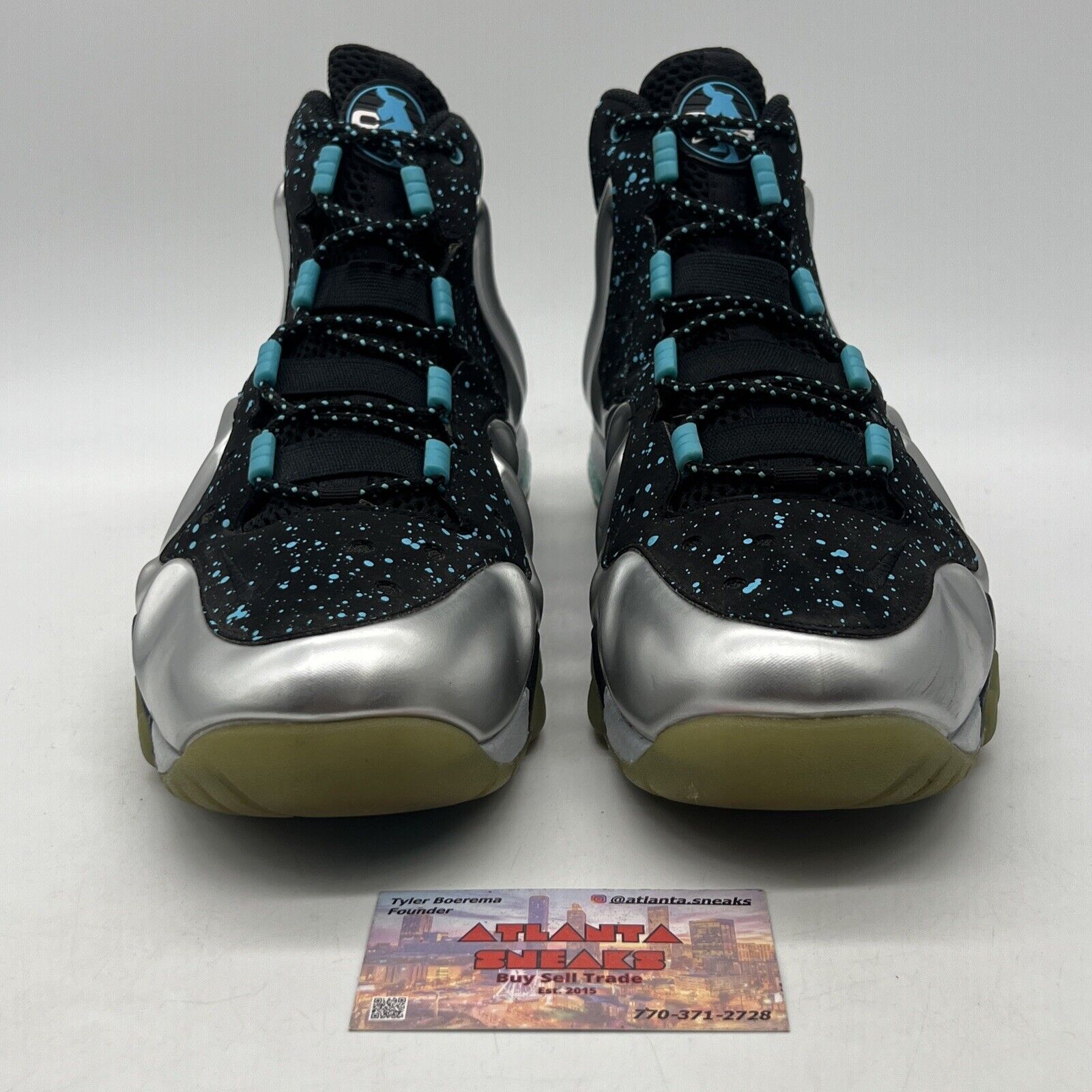 Size 9.5 - Nike Barkley Posite Max Splatter Silver Black Suede (555097-040)