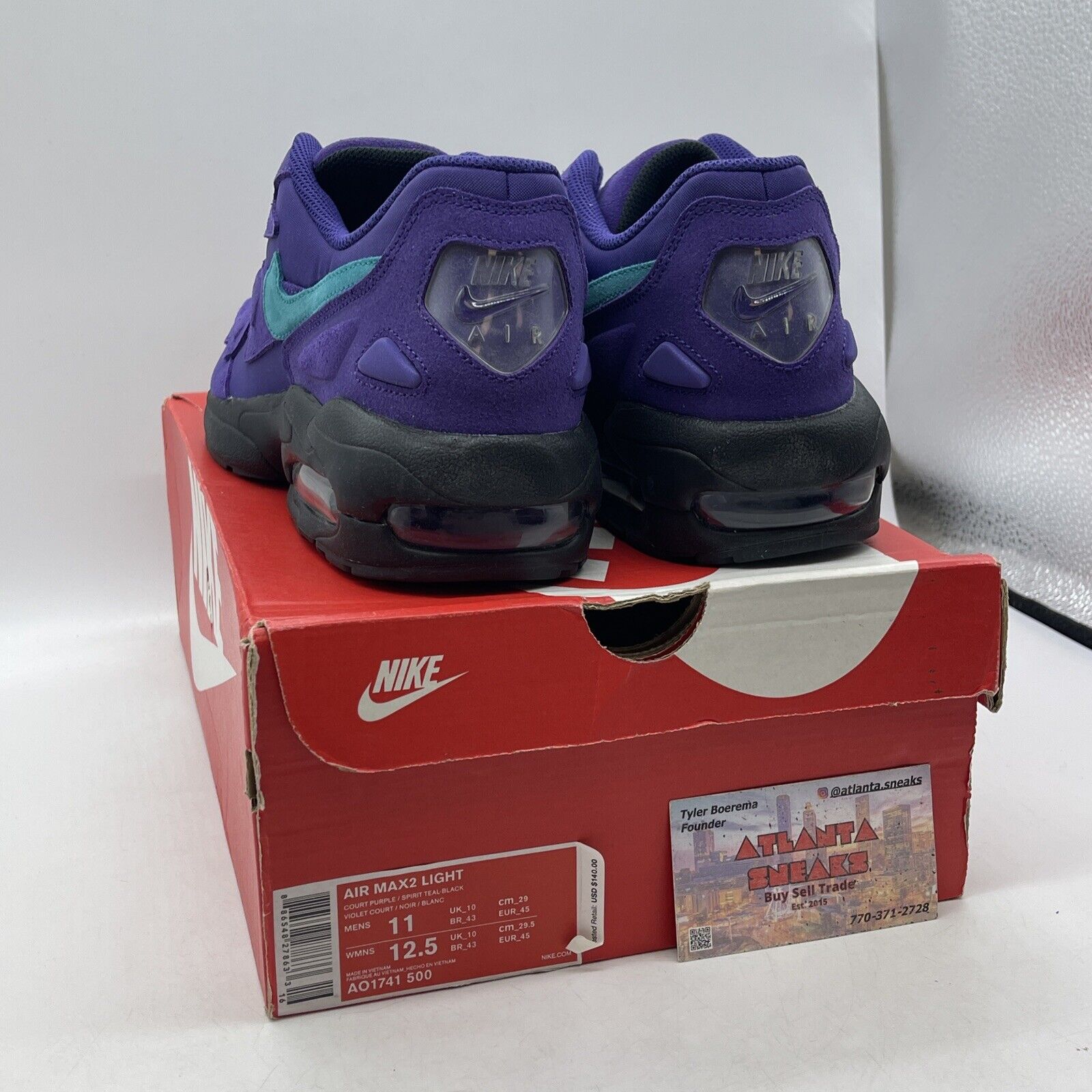 Size 11 - Nike Air Max 2 Light Hornets Away Purple Blue Black Suede (AO1741-500)