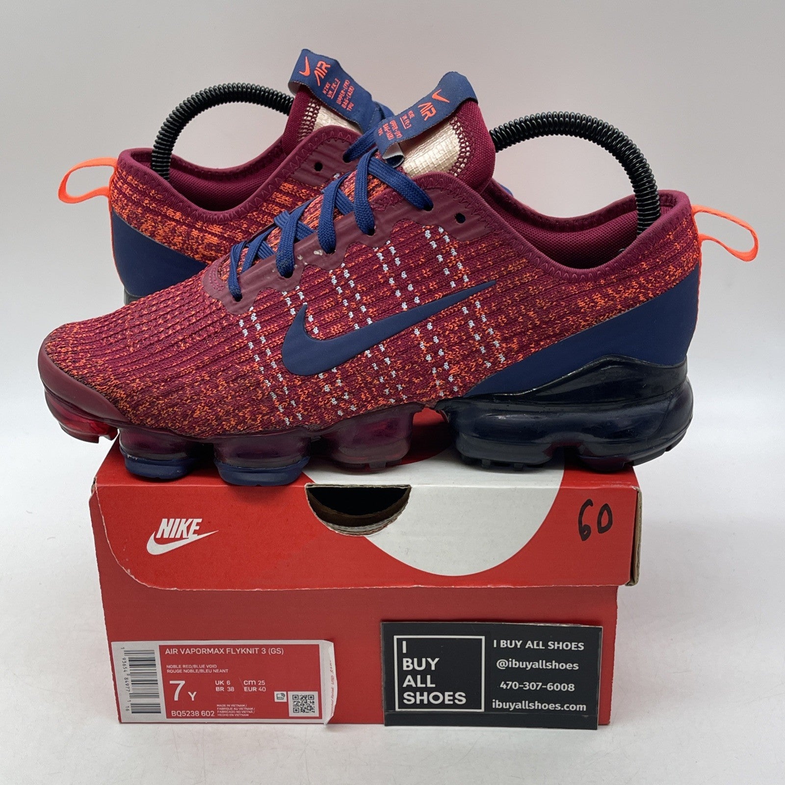 Size 7Y - Nike Air VaporMax Flyknit 3 GS "Noble Red Blue" (BQ5238-602)