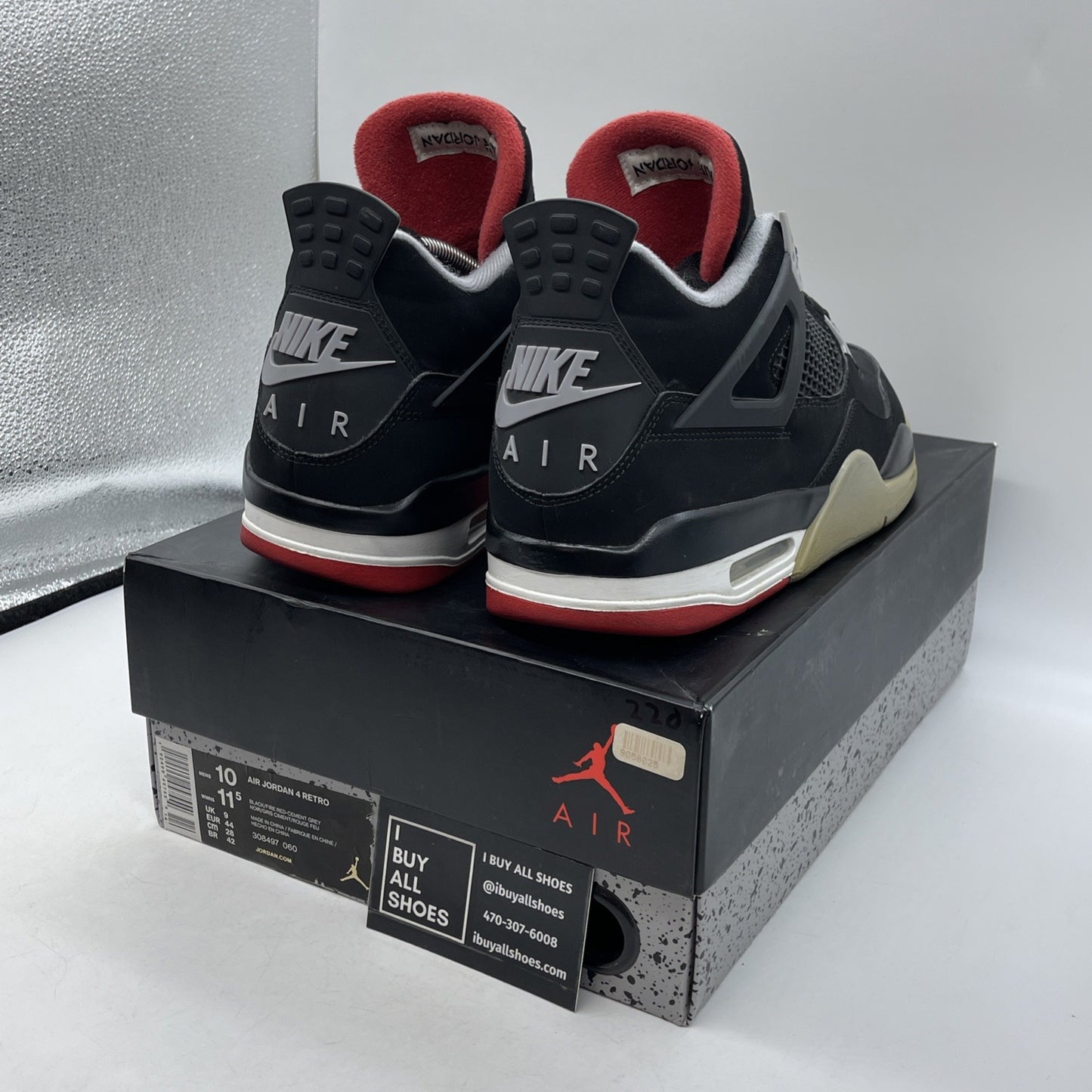 Size 10 - Jordan 4 Retro OG Mid Bred 2019 Black Grey Red Suede (308497-060)