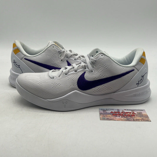 Size 9 - Nike Kobe 8 Protro Lakers Home White Purple Yellow (HF9550-100)