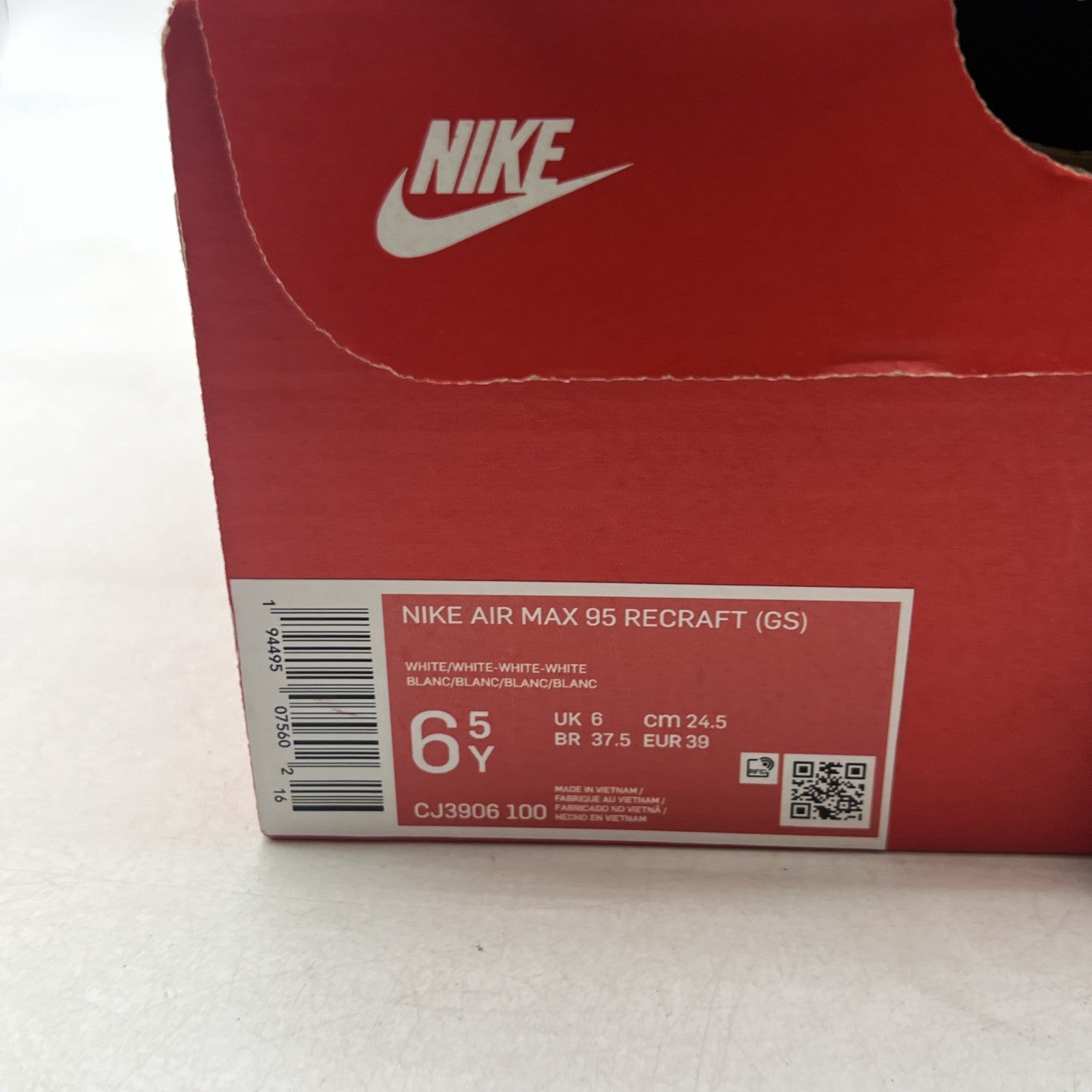 Size 6.5Y - Nike Air Max 95 Essential White Silver (CJ3906-100)