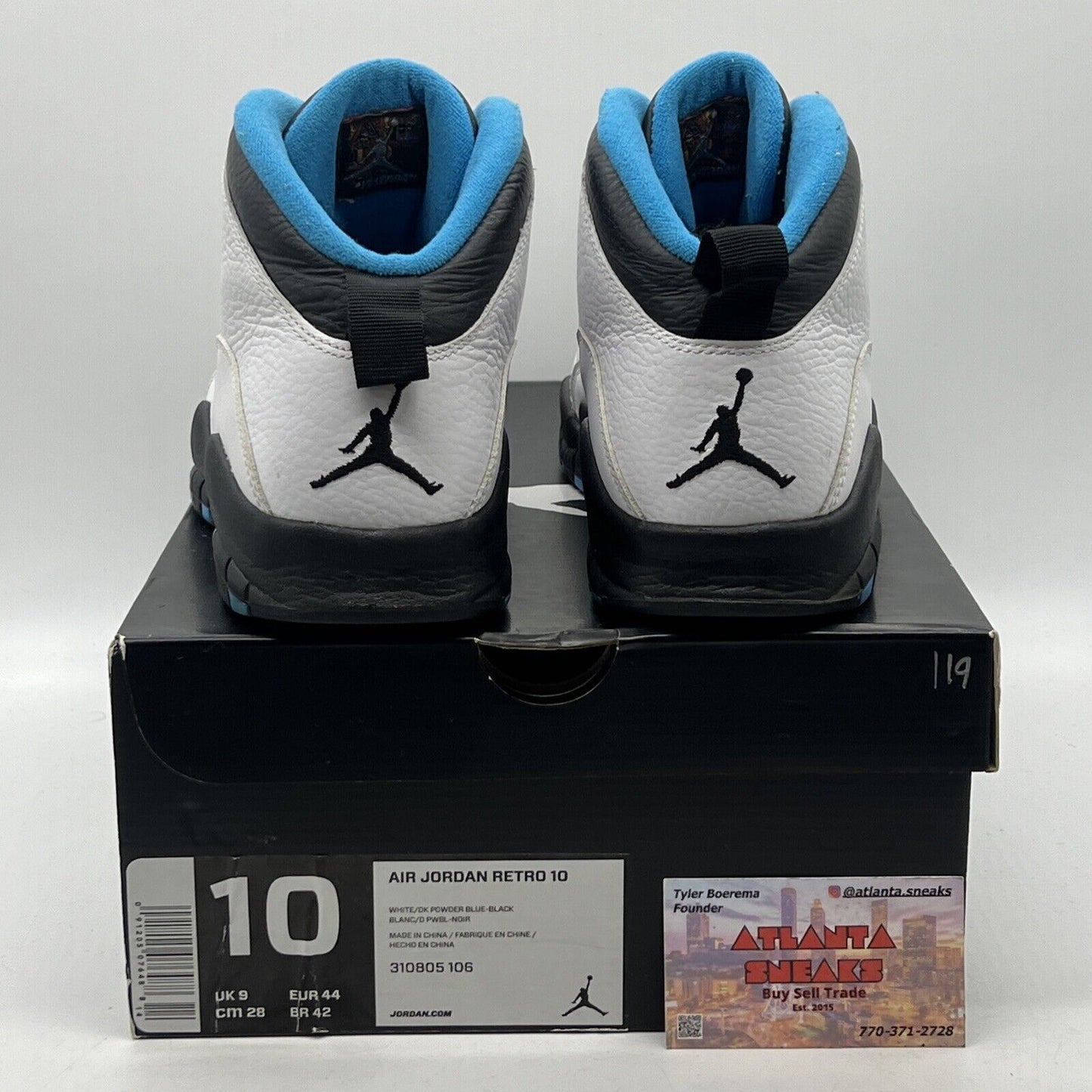 Size 10 - Air Jordan 10 Retro 2014 Powder Blue Black White Leather (310805-106)