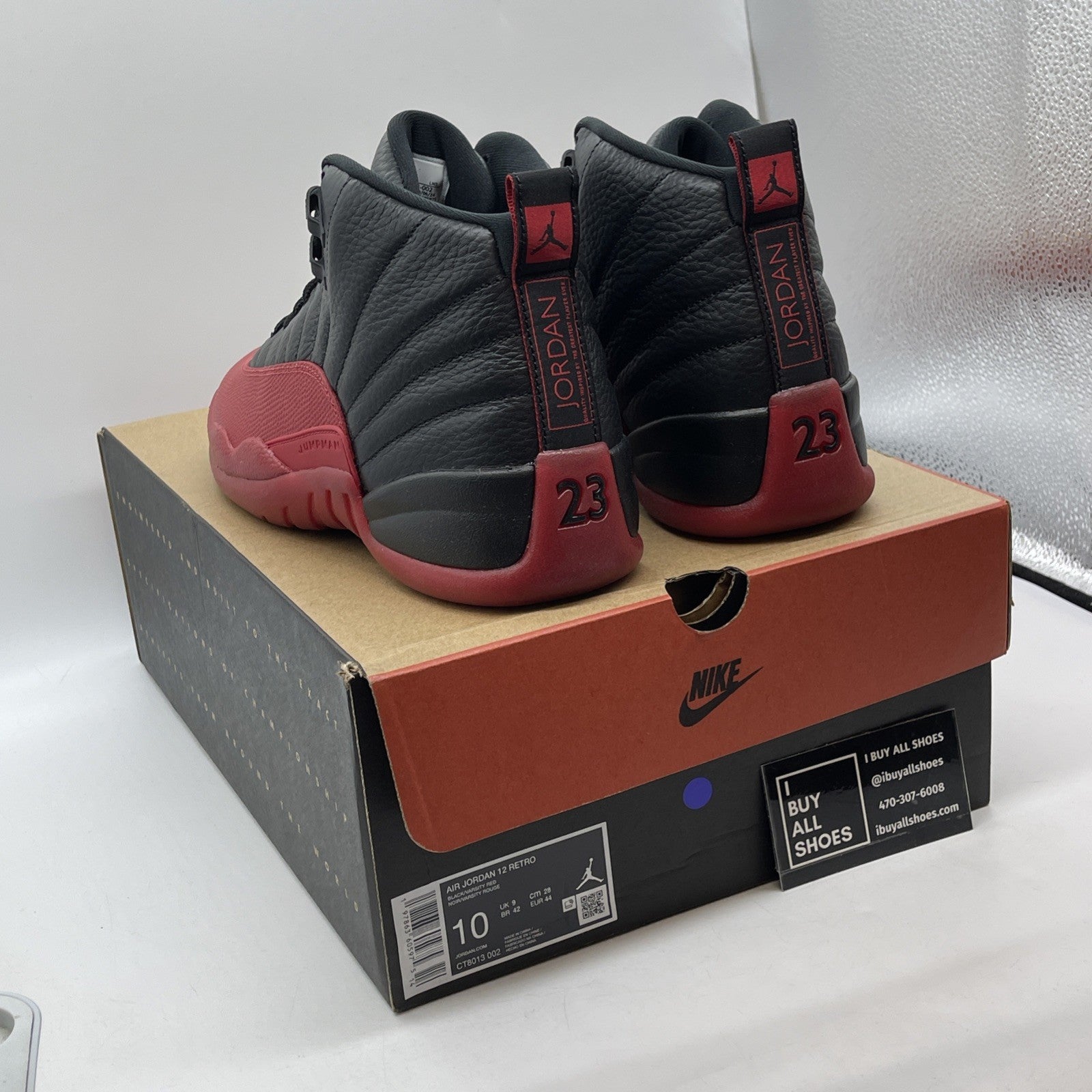 Size 10 - Air Jordan 12 Retro 2025 Flu Game Black Red Leather (CT8013-002)