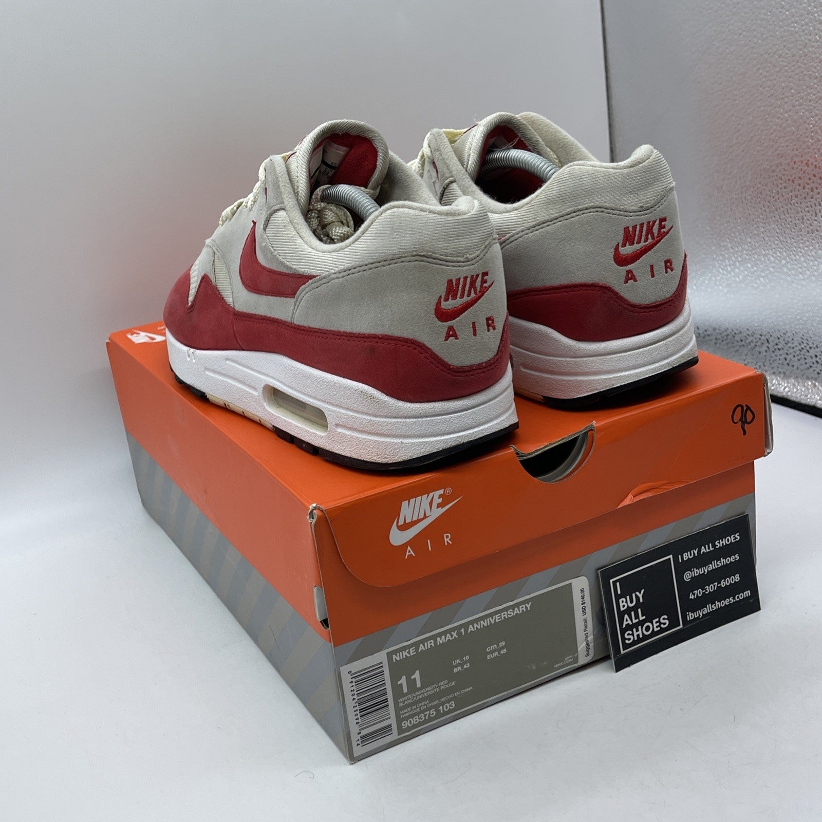 Size 11 - Nike Air Max 1 OG Anniversary 2017 Re-Release Red (908375-103)