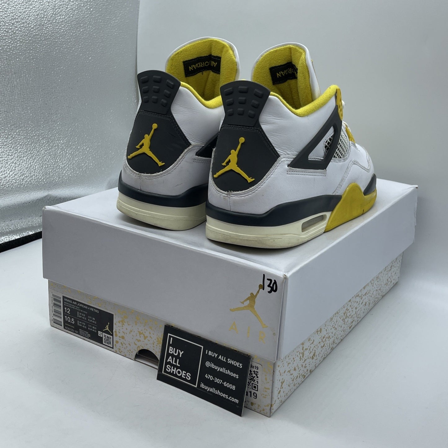 Size 12W - Air Jordan 4 Retro Vivid Sulfur White Yellow Leather (AQ9129-101)