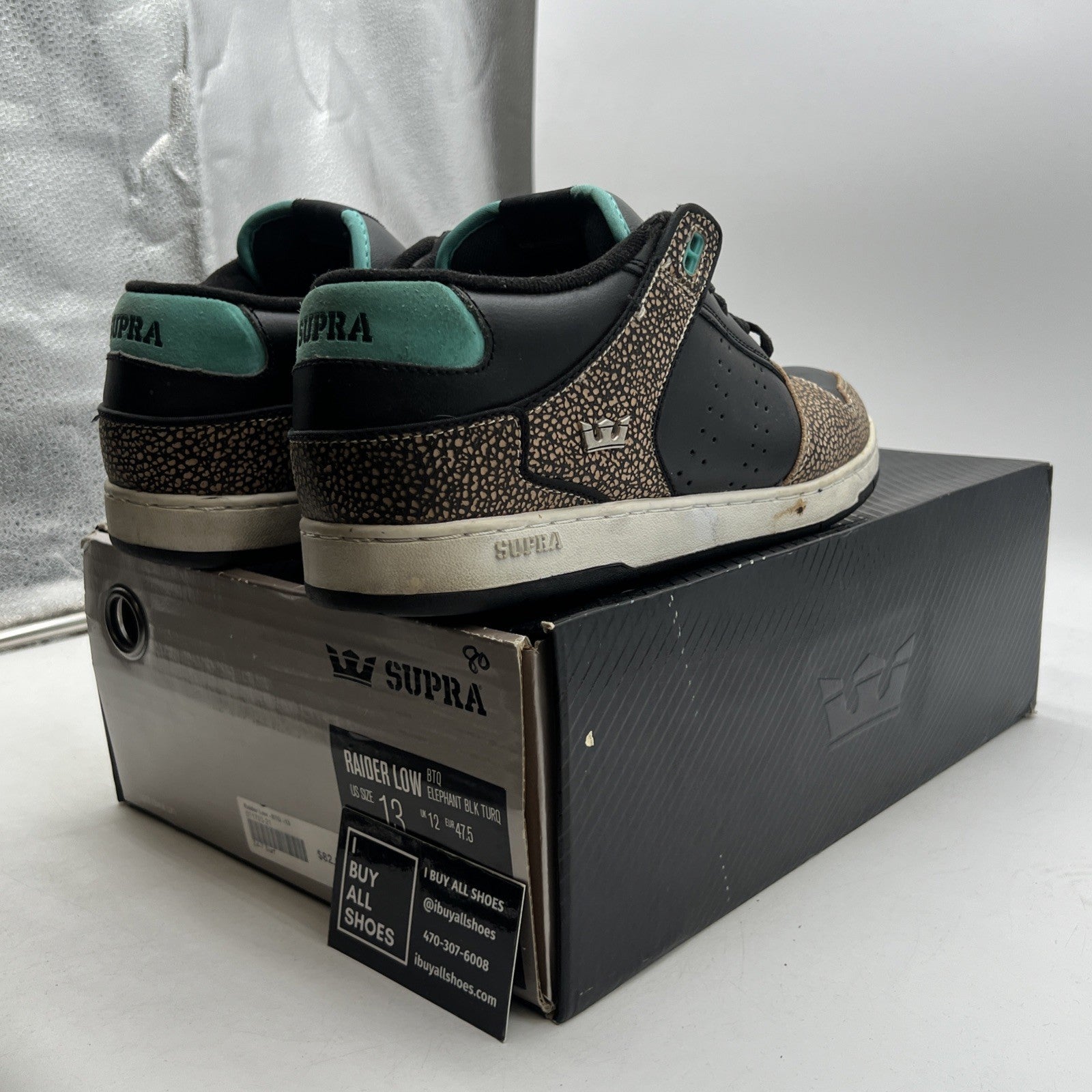 Size 13 - Supra Raider Low Pro Elephant Black Turq