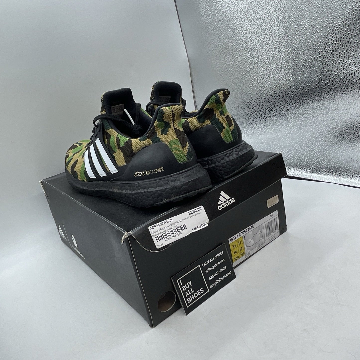 Size 12 - A Bathing Ape x adidas UltraBoost 4.0 Green Camo (F35097)