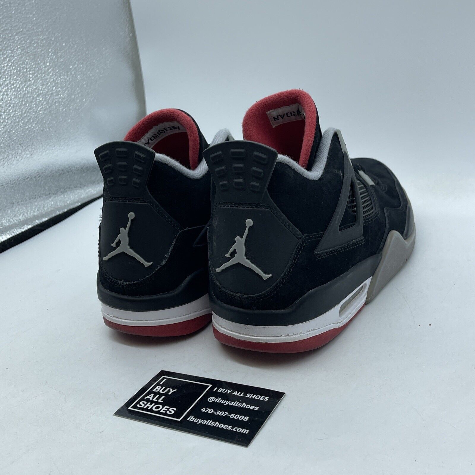 Size 10 - Jordan 4 Retro bred release 2012 Black White Grey Suede (308497-089)