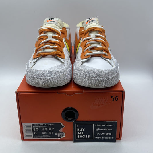 Size 9.5 - Nike sacai x Blazer Low Magma Orange White Leather (DD1877-100)