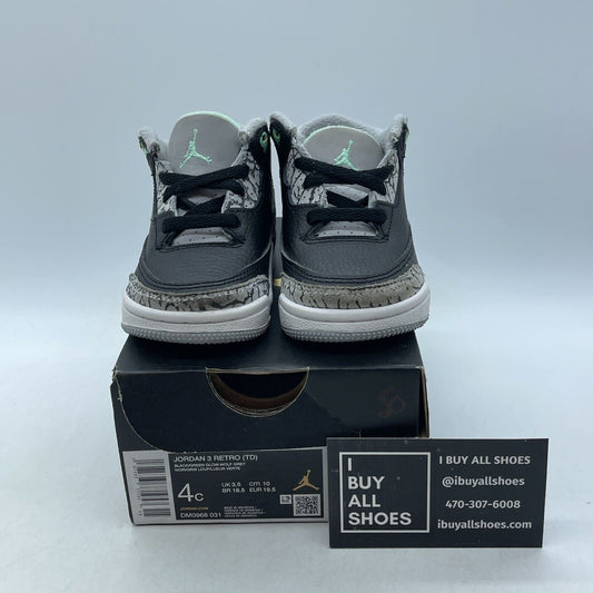 Size 4C - Toddler's Jordan 3 Retro Green Glow Grey Suede Leather (DM0968 031)