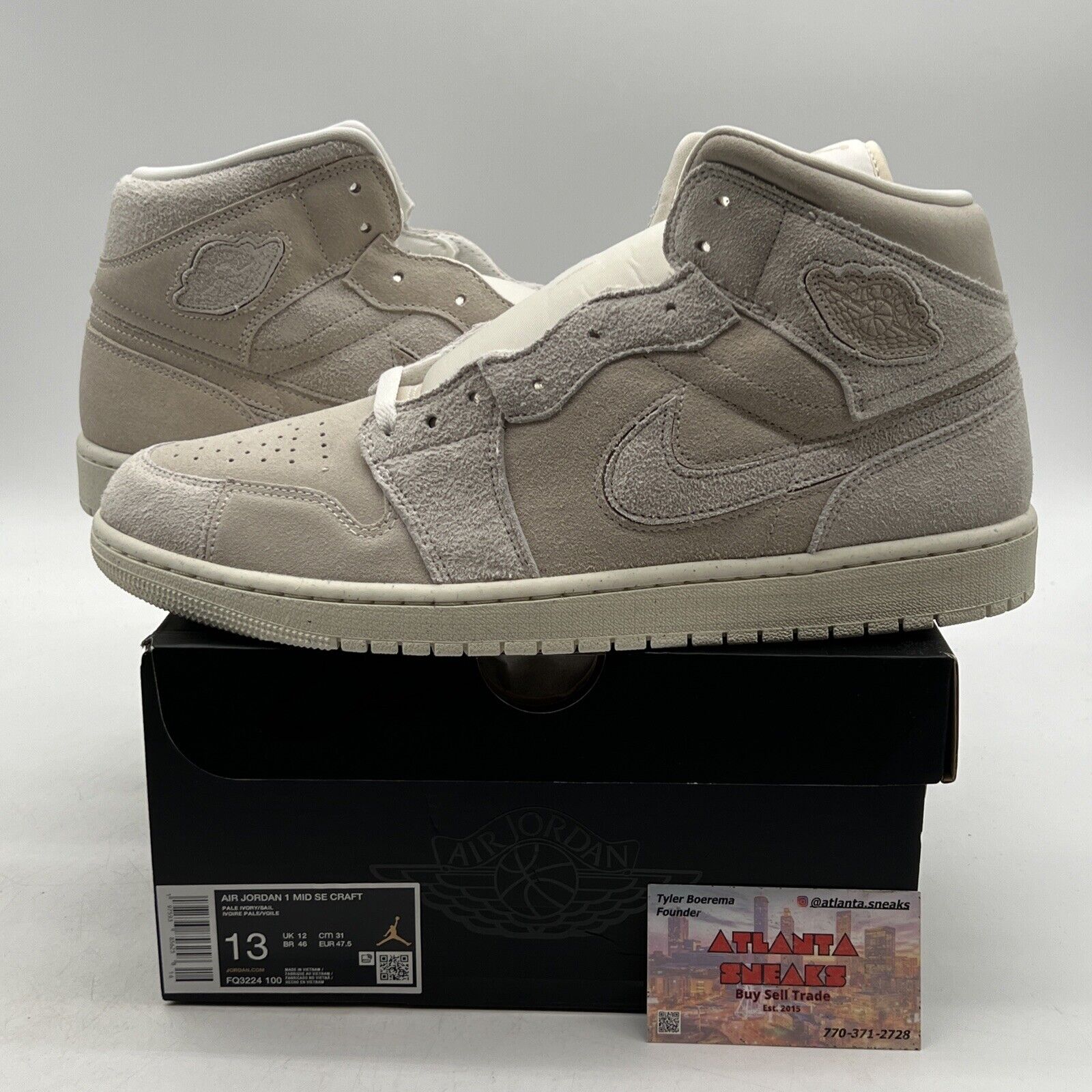 Size 13 - Air Jordan 1 SE Craft Mid Pale Ivory Suede (FQ3224-100).