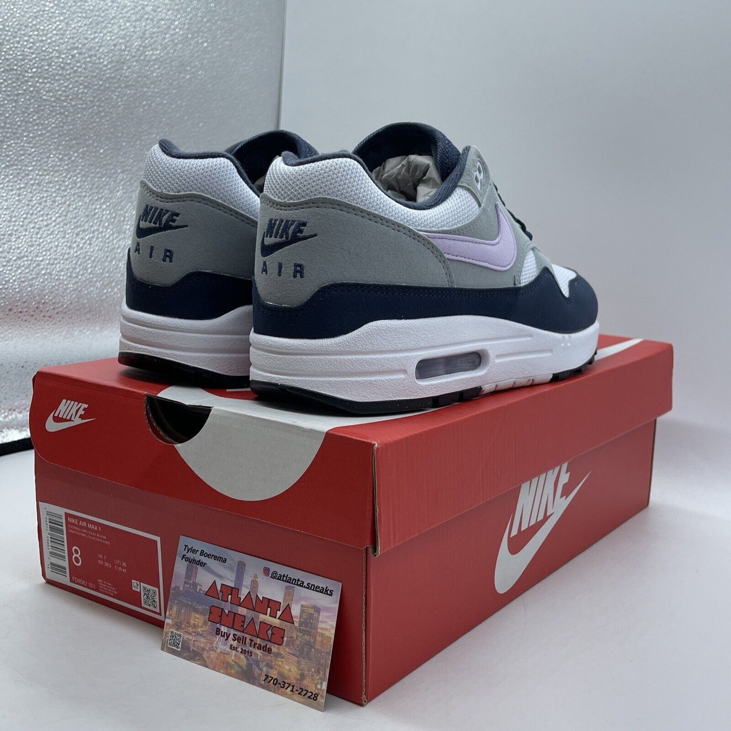 Size 8 - Nike Air Max 1 Obsidian Lilac Bloom Blue Purple Suede (FD9082-001)