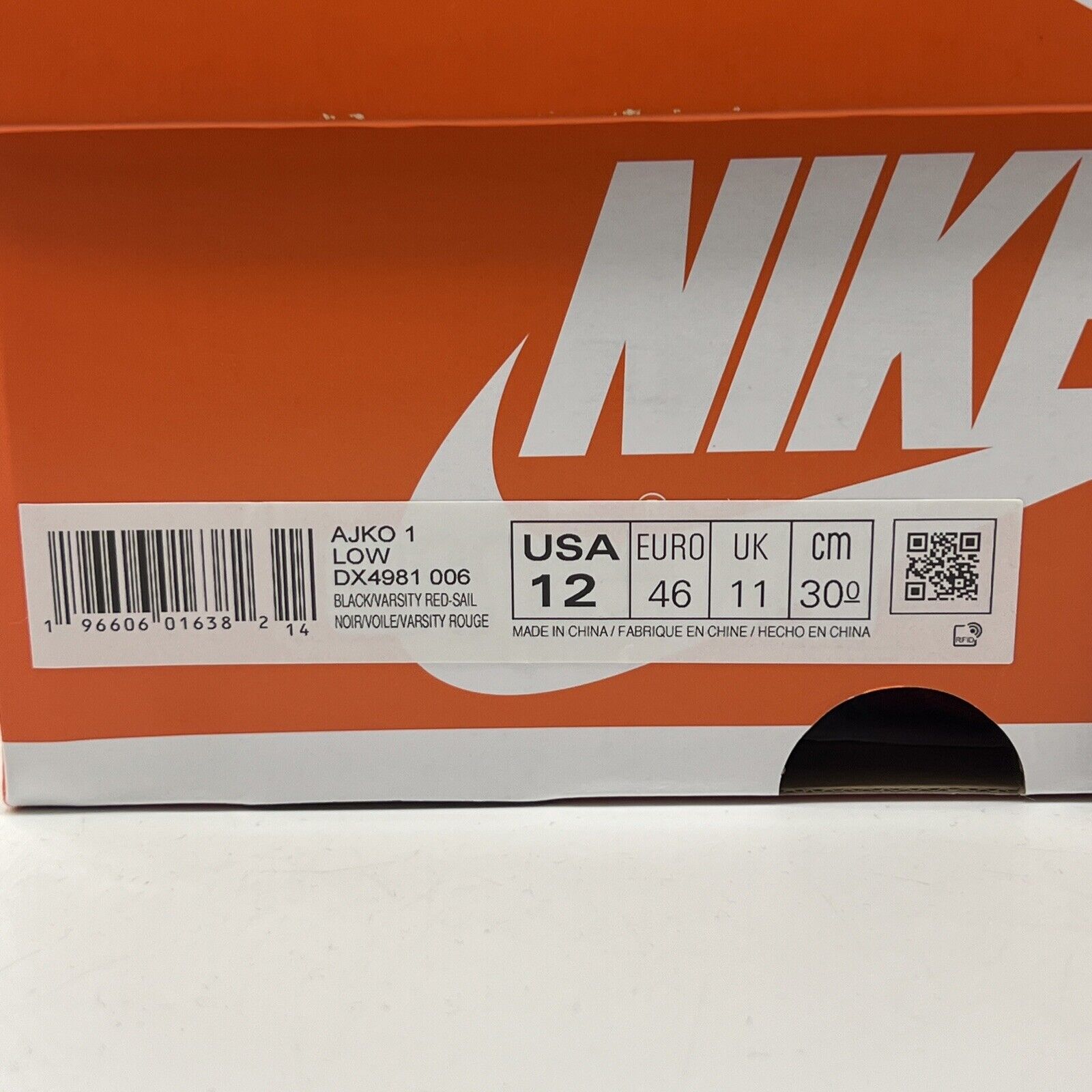Size 12 - Air Jordan 1 KO Bred - DX4981-006 Red Black White (DX4981-006)