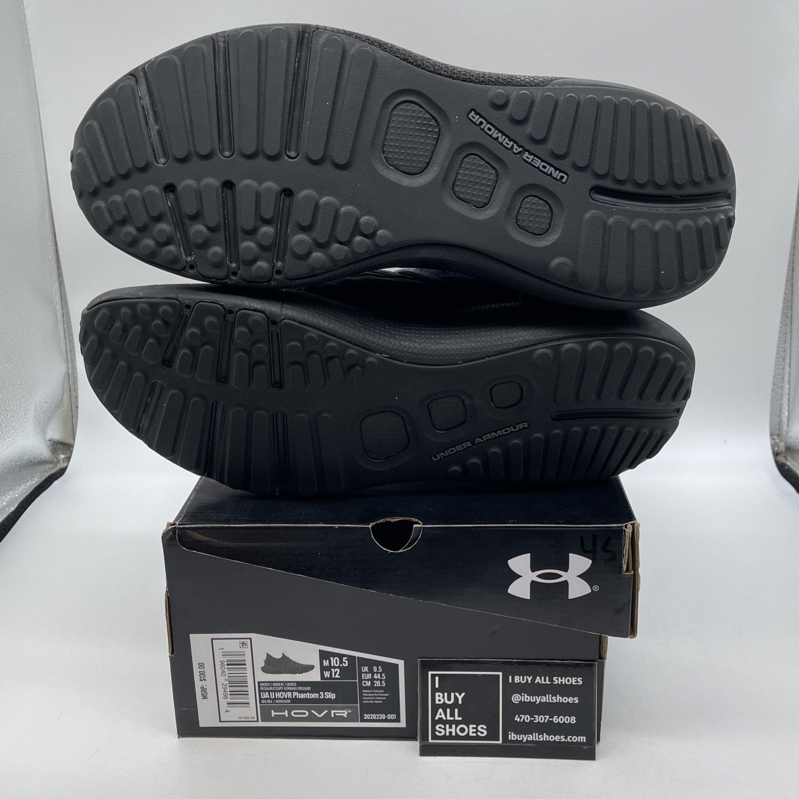 Size 12W - Under Armour HOVR Phantom 3 Slip Triple Black Suede (3026239-001)