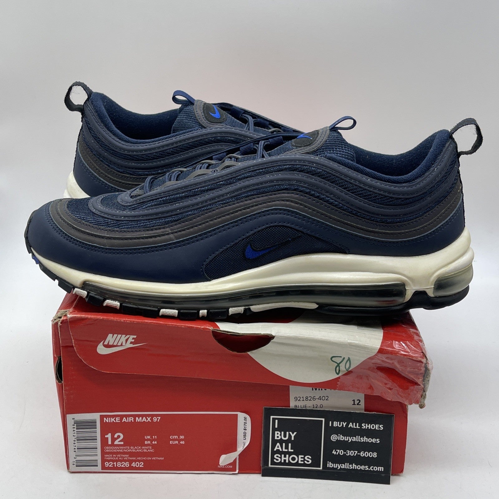 Size 12 - Nike Air Max 97 Obsidian Blue Leather Suede (921826-402)