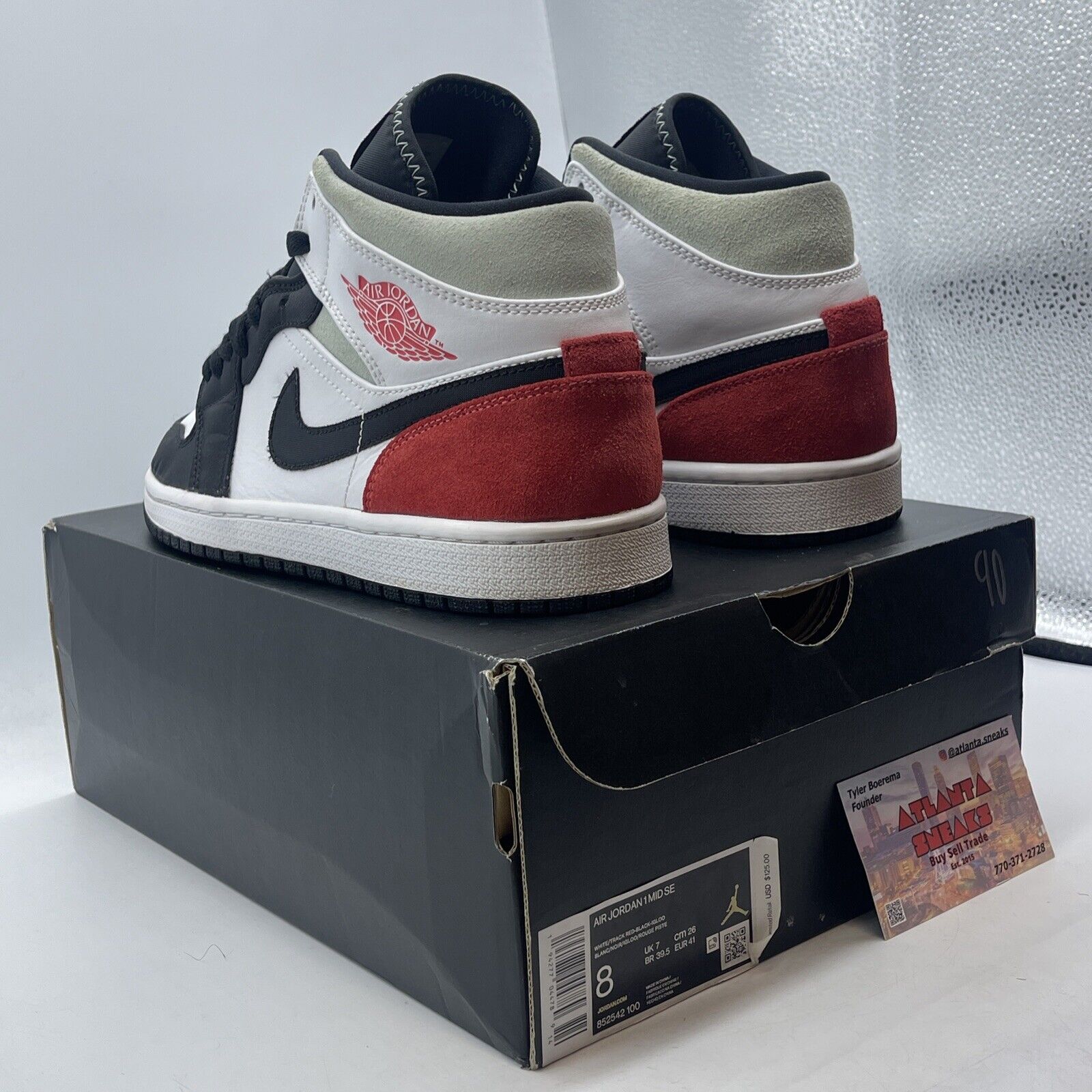 Size 8 - Air Jordan 1 SE Mid Red Black Toe White Suede (852542-100)