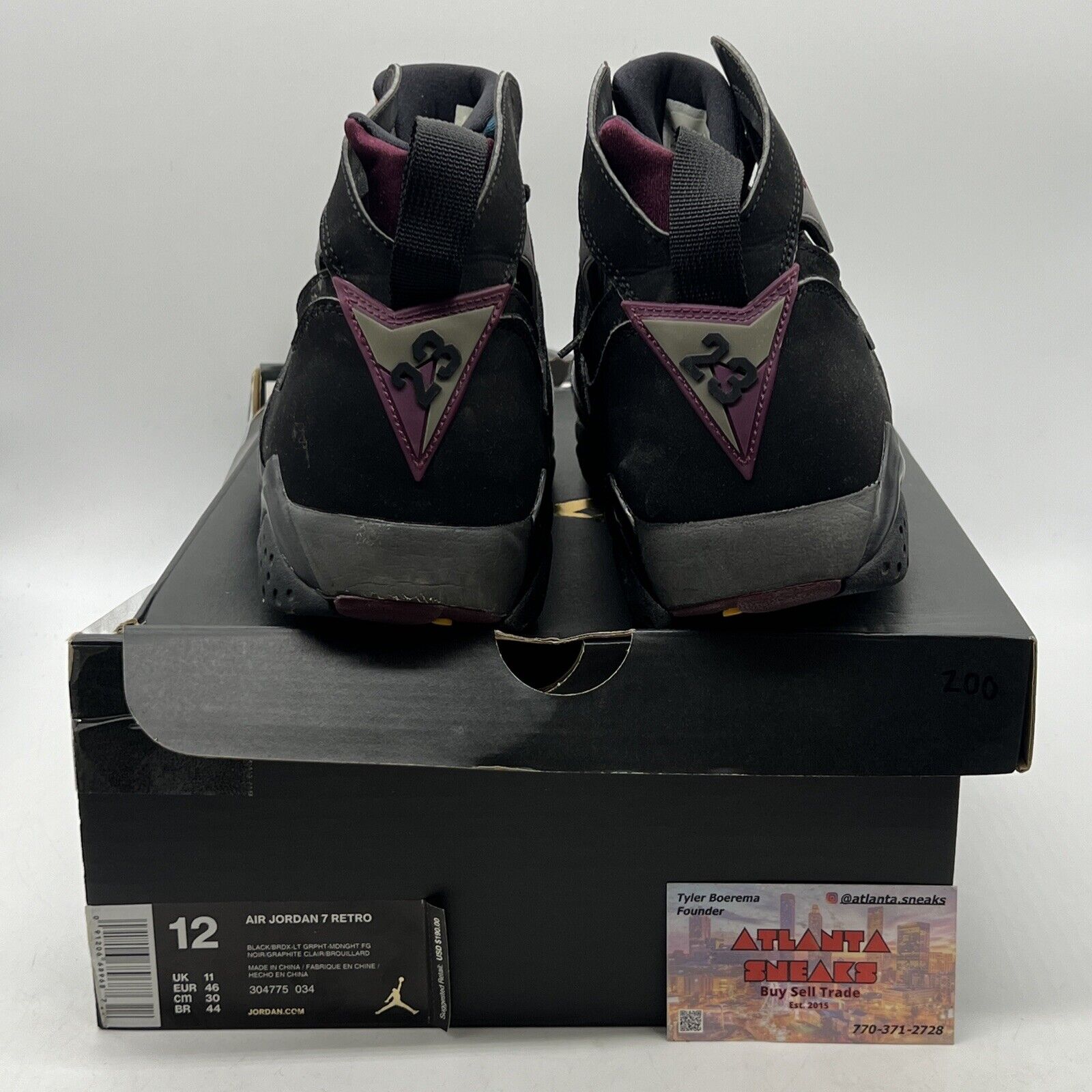 Size 12 - Jordan 7 Retro Bordeaux 2015 Black Grey Suede (304775-034)