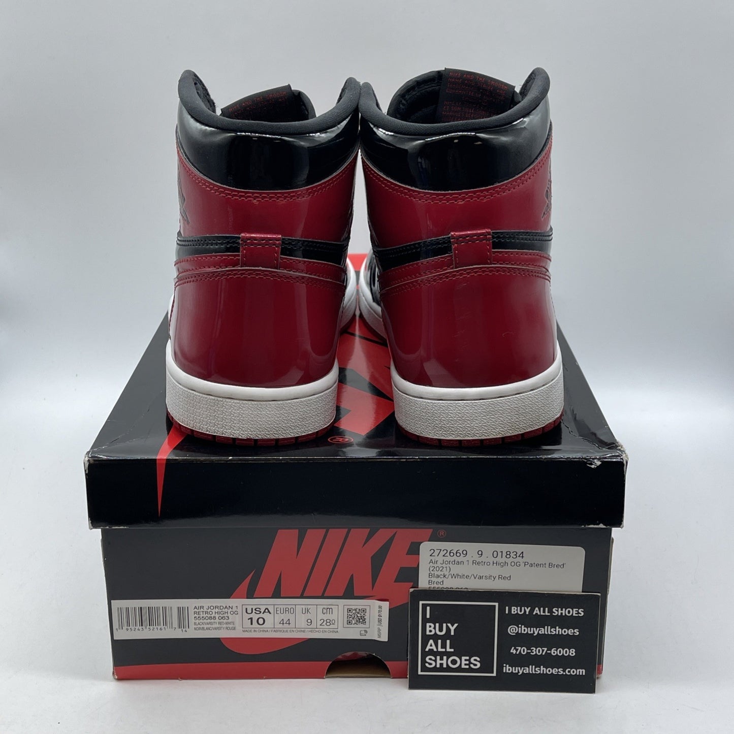 Size 10 - Jordan 1 Retro OG High Patent Bred Red Black Leather (555088-063)