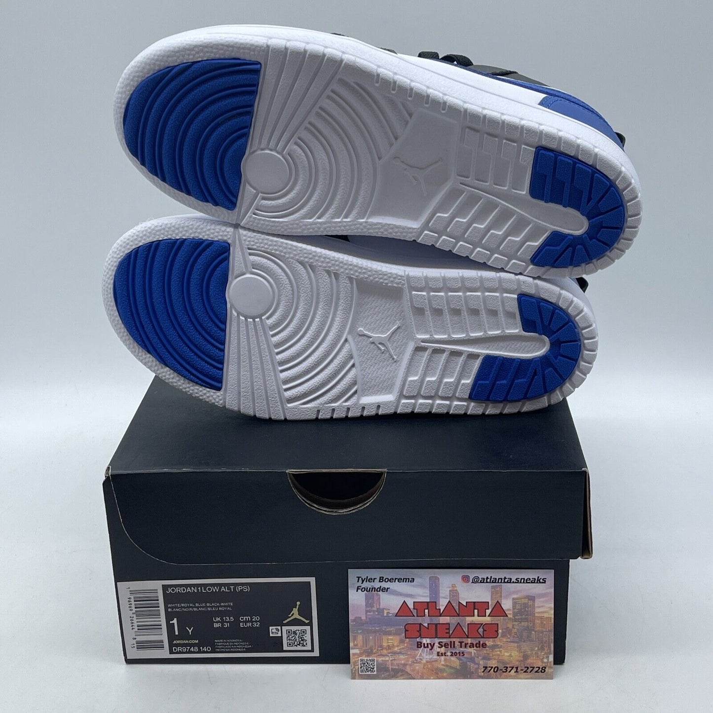 Size 1Y - Kid's Jordan 1 Low Alt White Royal Blue-Black-White (DR9748 140)