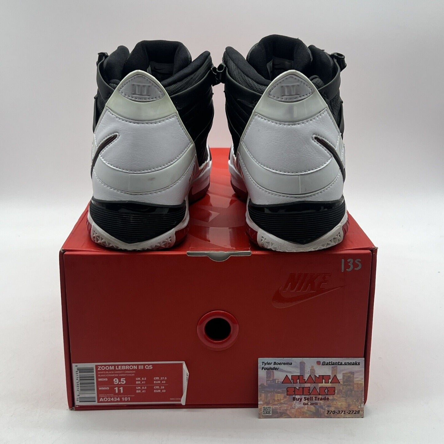 Size 9.5 - Nike Zoom LeBron 3 Retro QS 2019 Home Black White Red (AO2434-101)