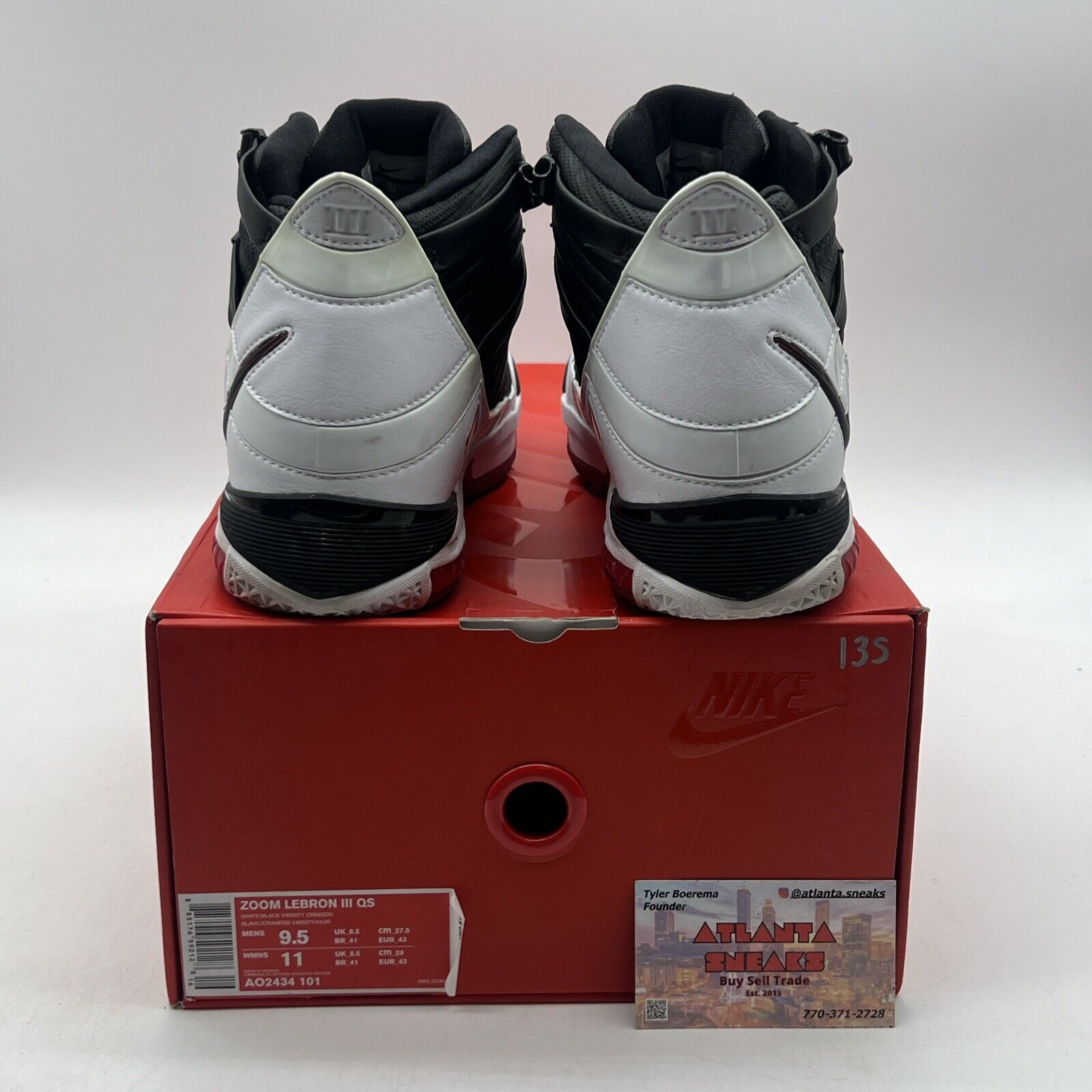 Size 9.5 - Nike Zoom LeBron 3 Retro QS 2019 Home Black White Red (AO2434-101)