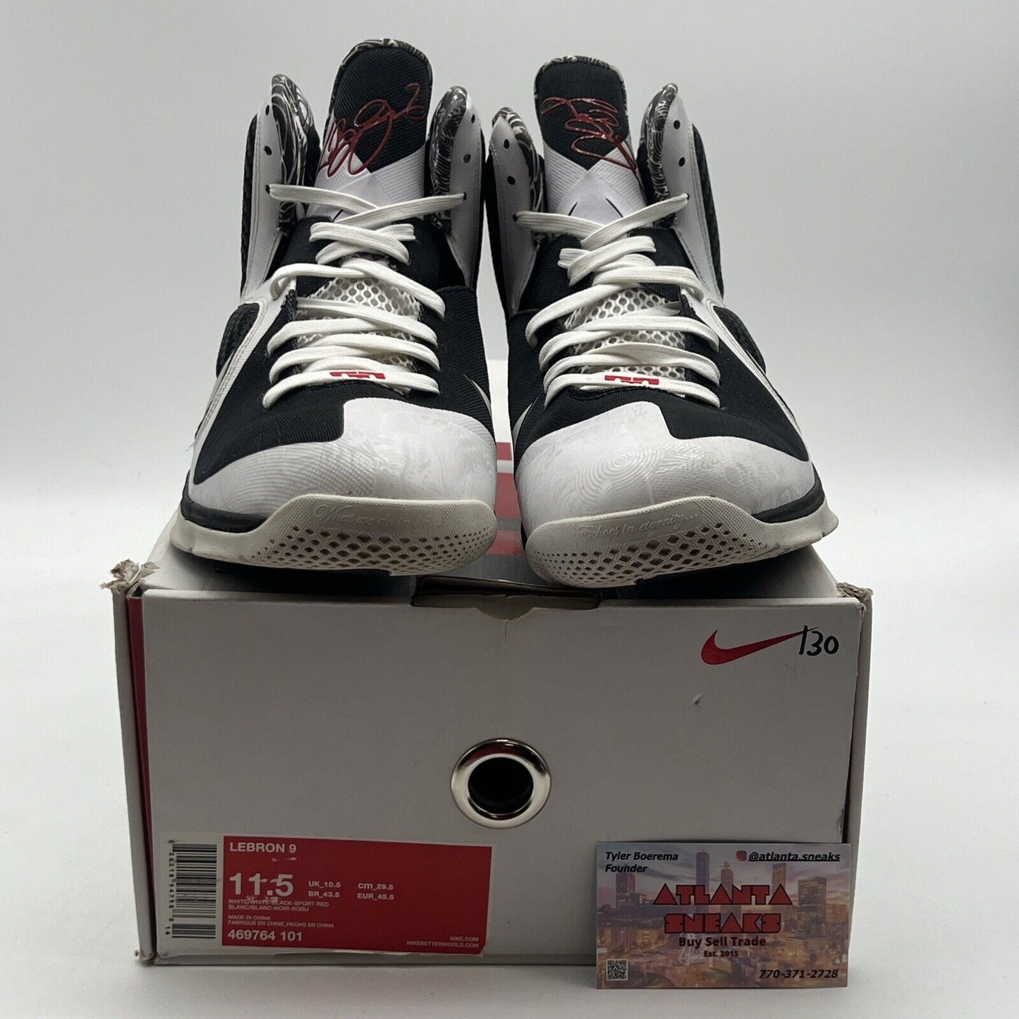 Size 11.5 - Nike LeBron 9 Freegums Black White Red Leather (469764-101)