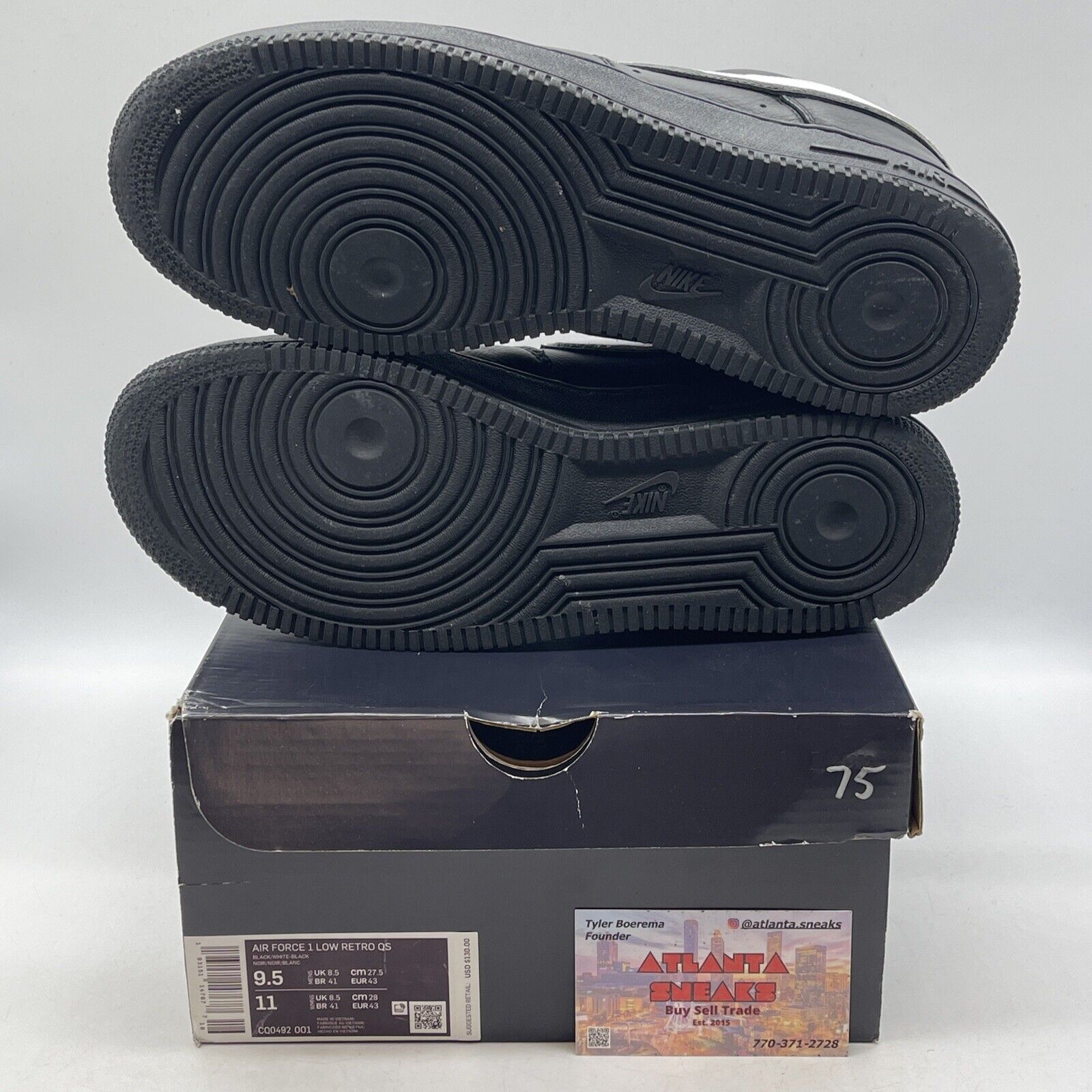 Size 9.5 - Nike Air Force 1 Retro QS Low Black White Leather (CQ0492-001)